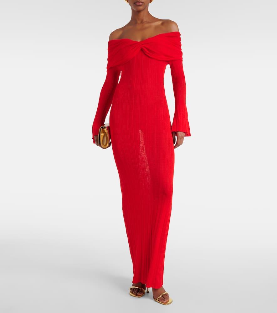 AYA MUSE Off-Shoulder Linen-Blend Maxi Dress in Red Lyst UK