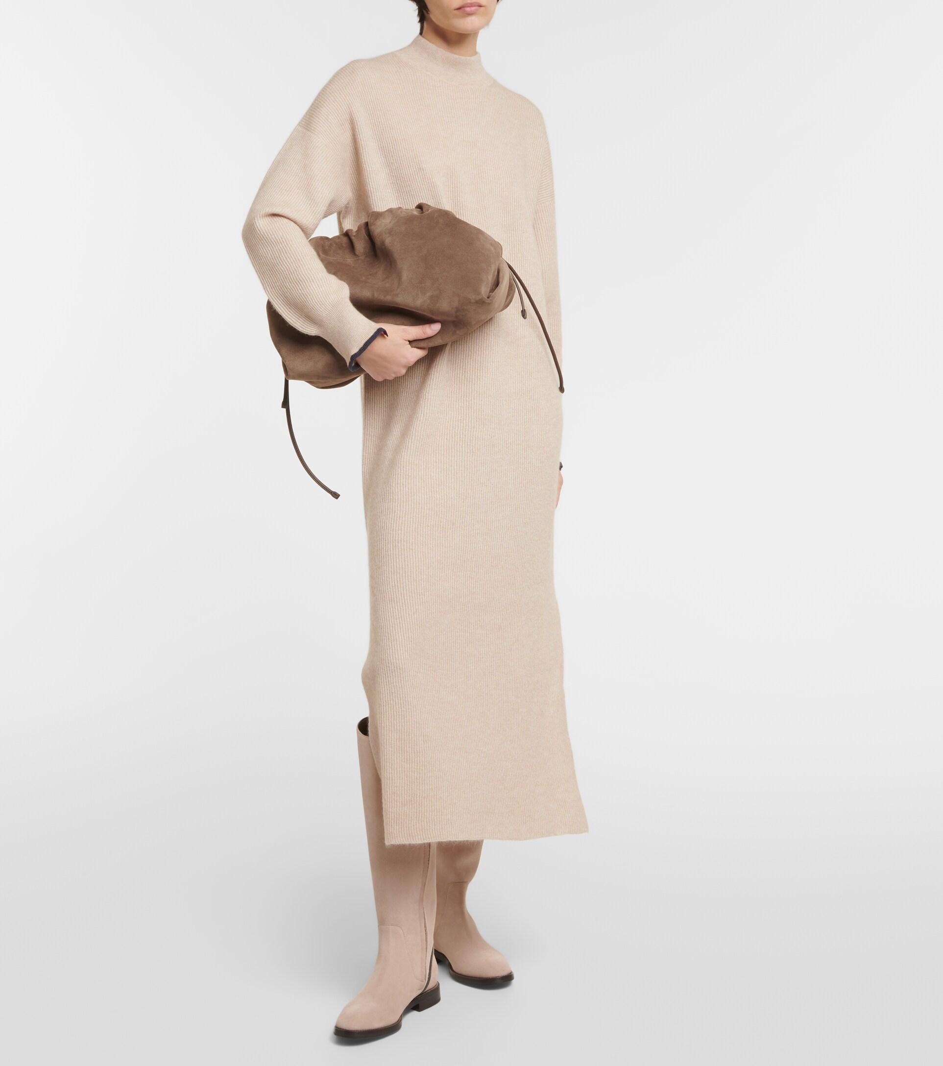 BRUNELLO CUCINELLI Ribbed alpaca and cotton-blend midi dress