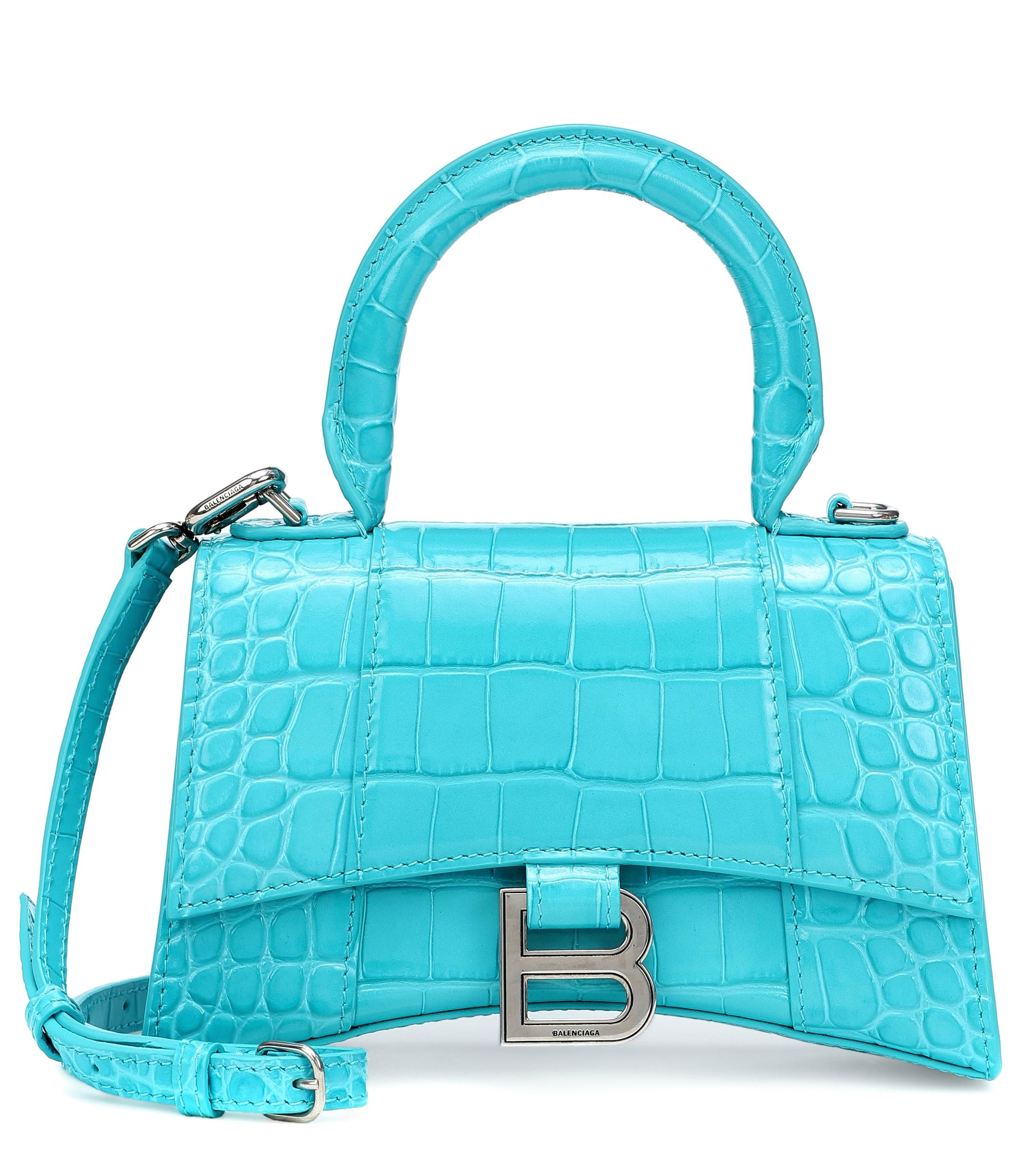 Balenciaga Leather Xs Hourglass Croc-embossed Top Handle Bag In 