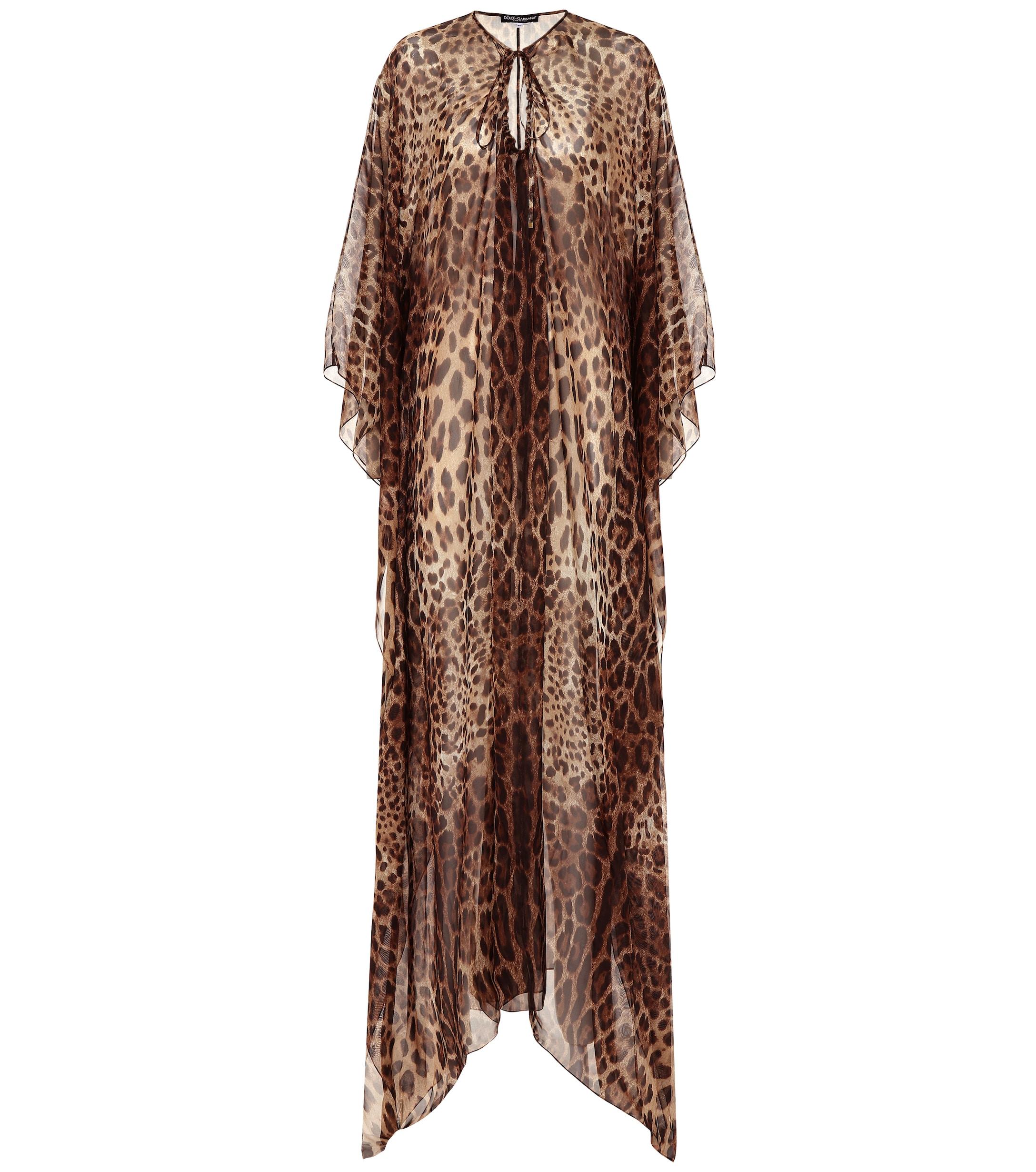 Dolce & Gabbana Leopard-print Silk Kaftan in Brown - Lyst