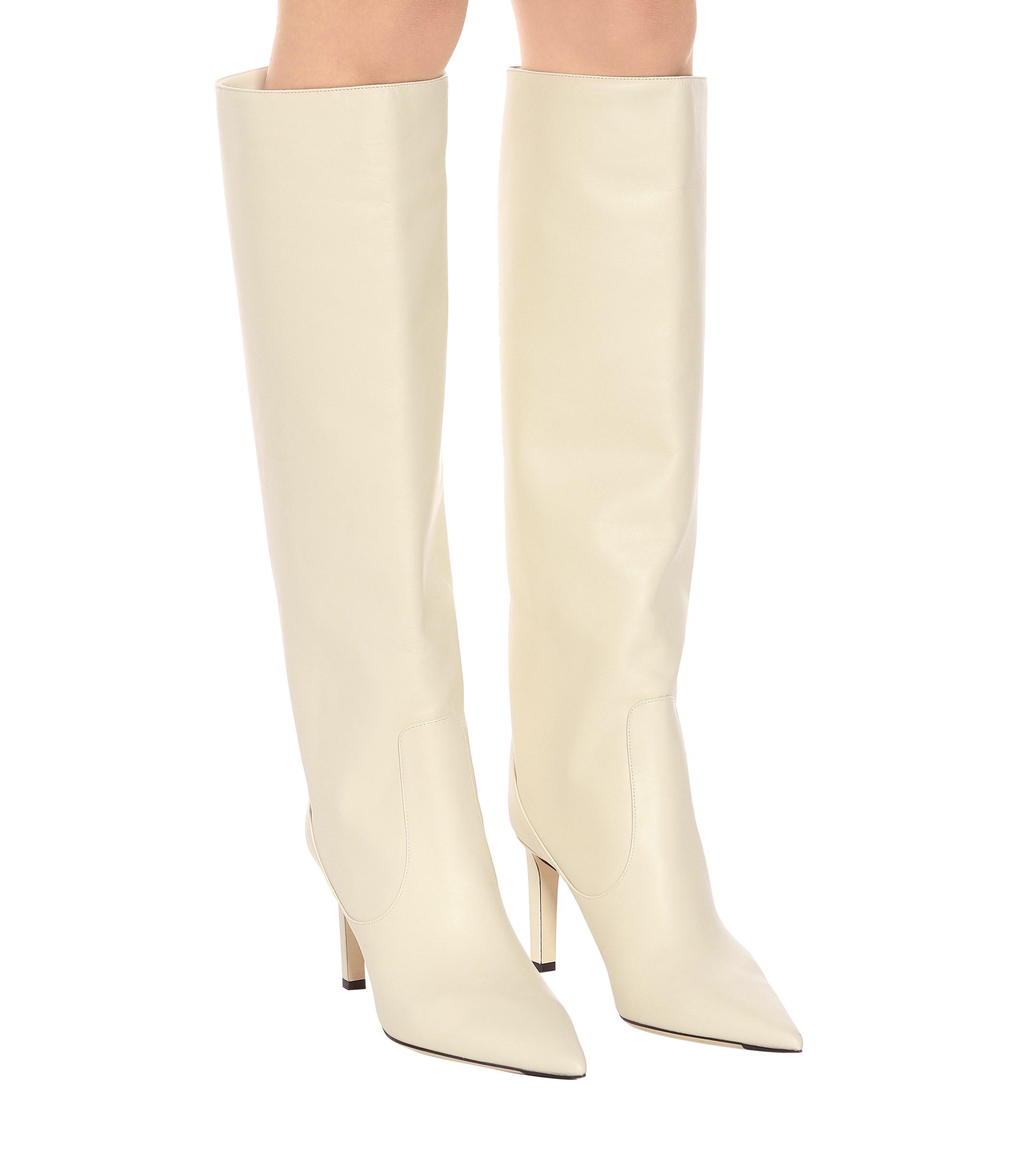 white leather boots knee high