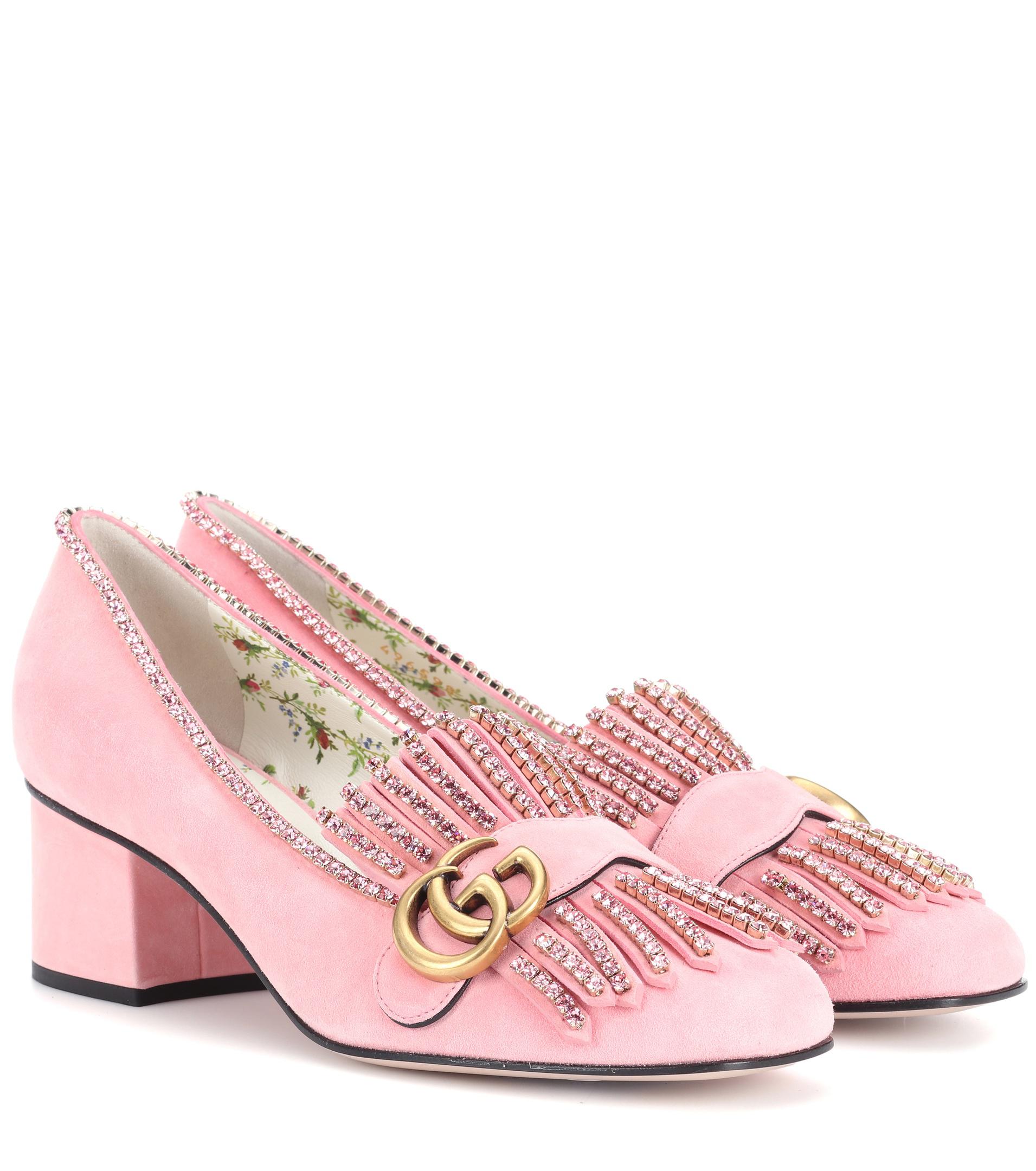 Gucci Embellished Suede Loafer Pumps in Pink Lyst