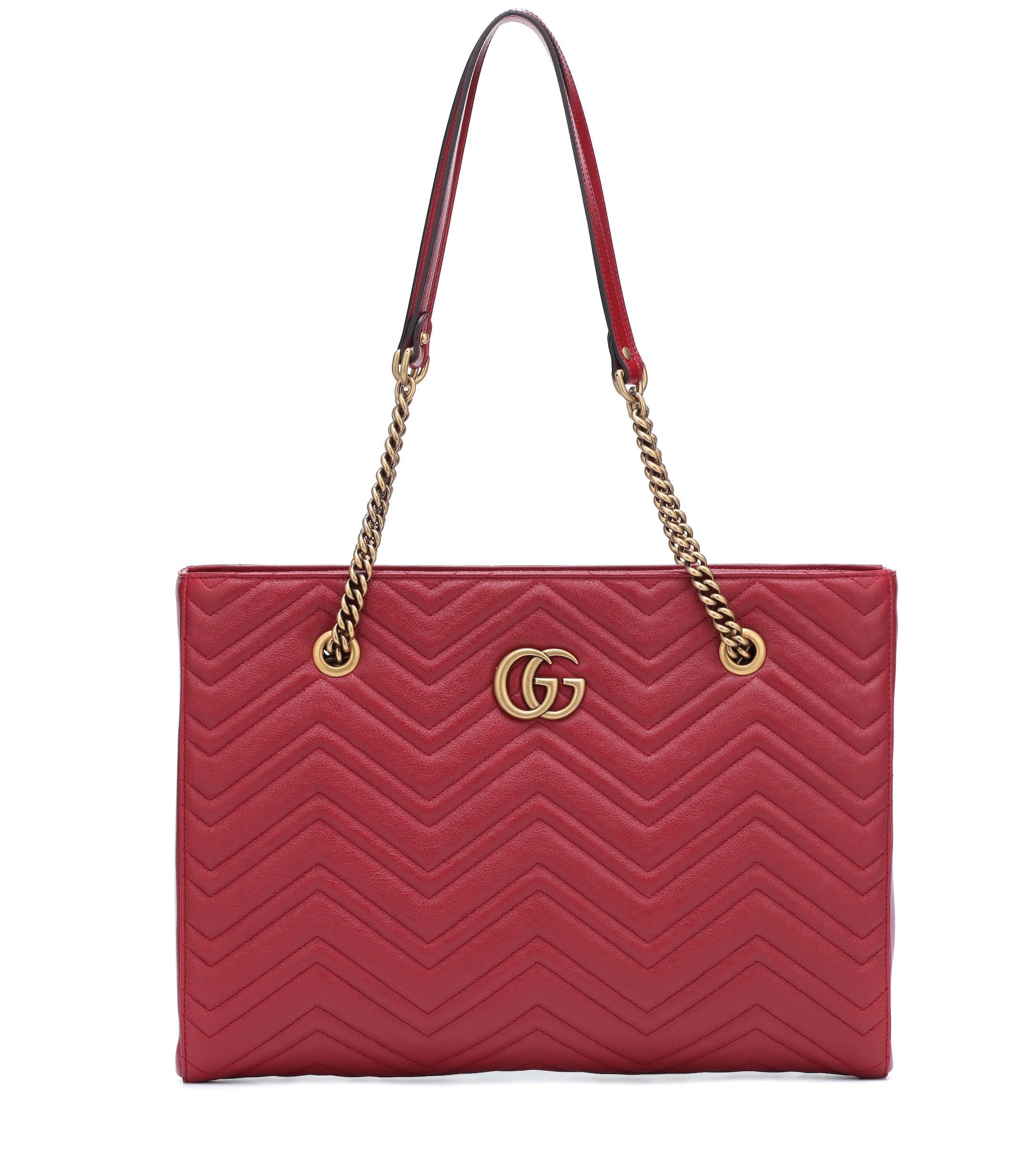Gucci GG Marmont Leather Tote in Red - Lyst
