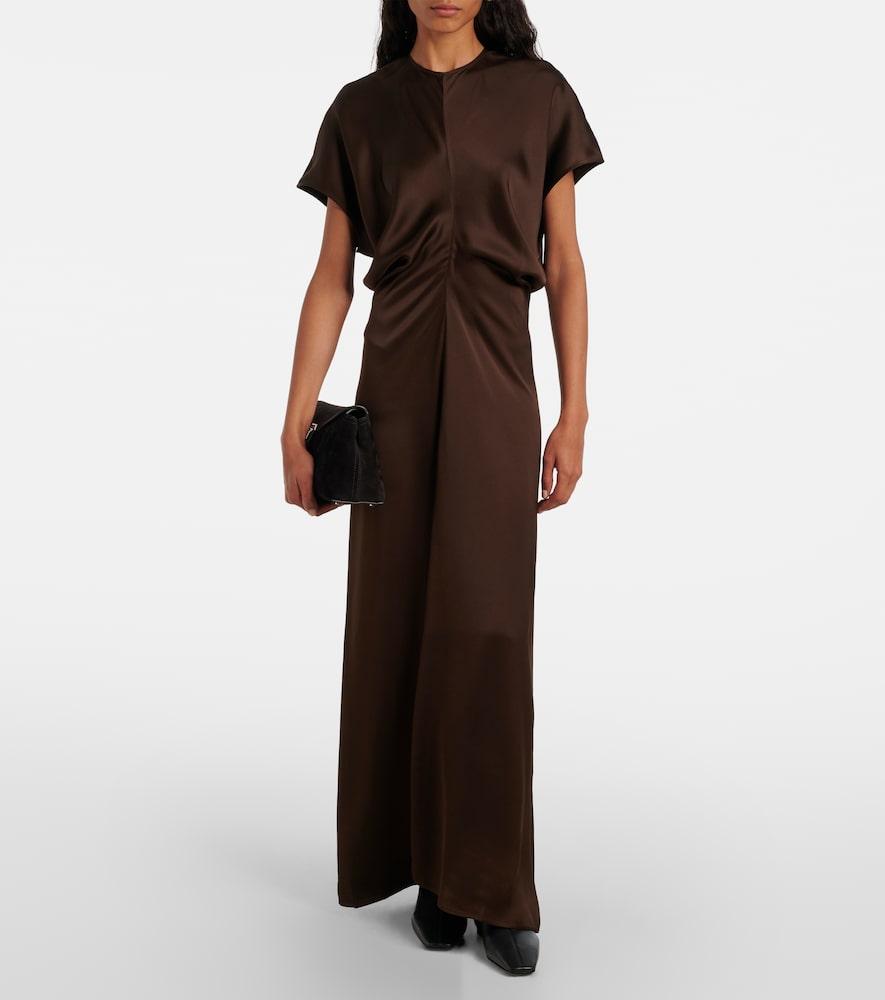 TOTEME Draped Satin Maxi Dress in Brown | Lyst