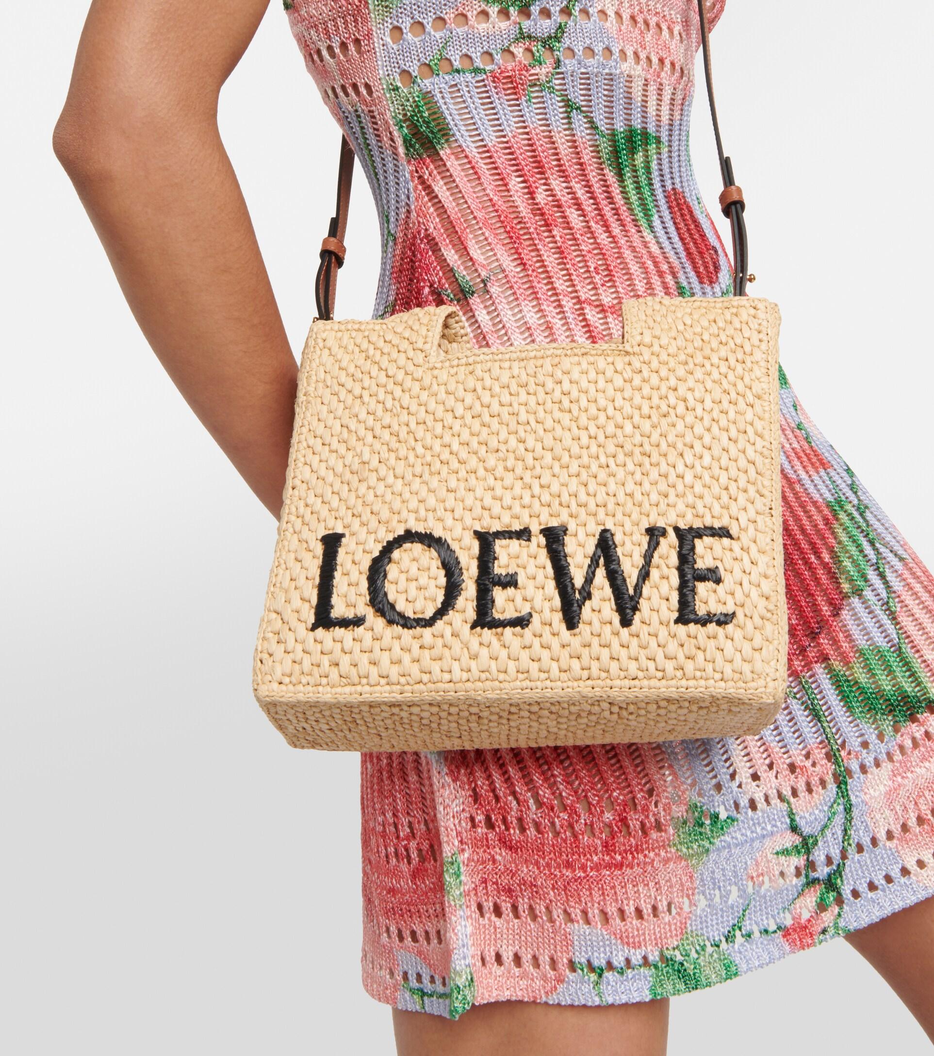 Loewe + Paula's Ibiza Slit Leather-trimmed Woven Raffia Tote In Beige