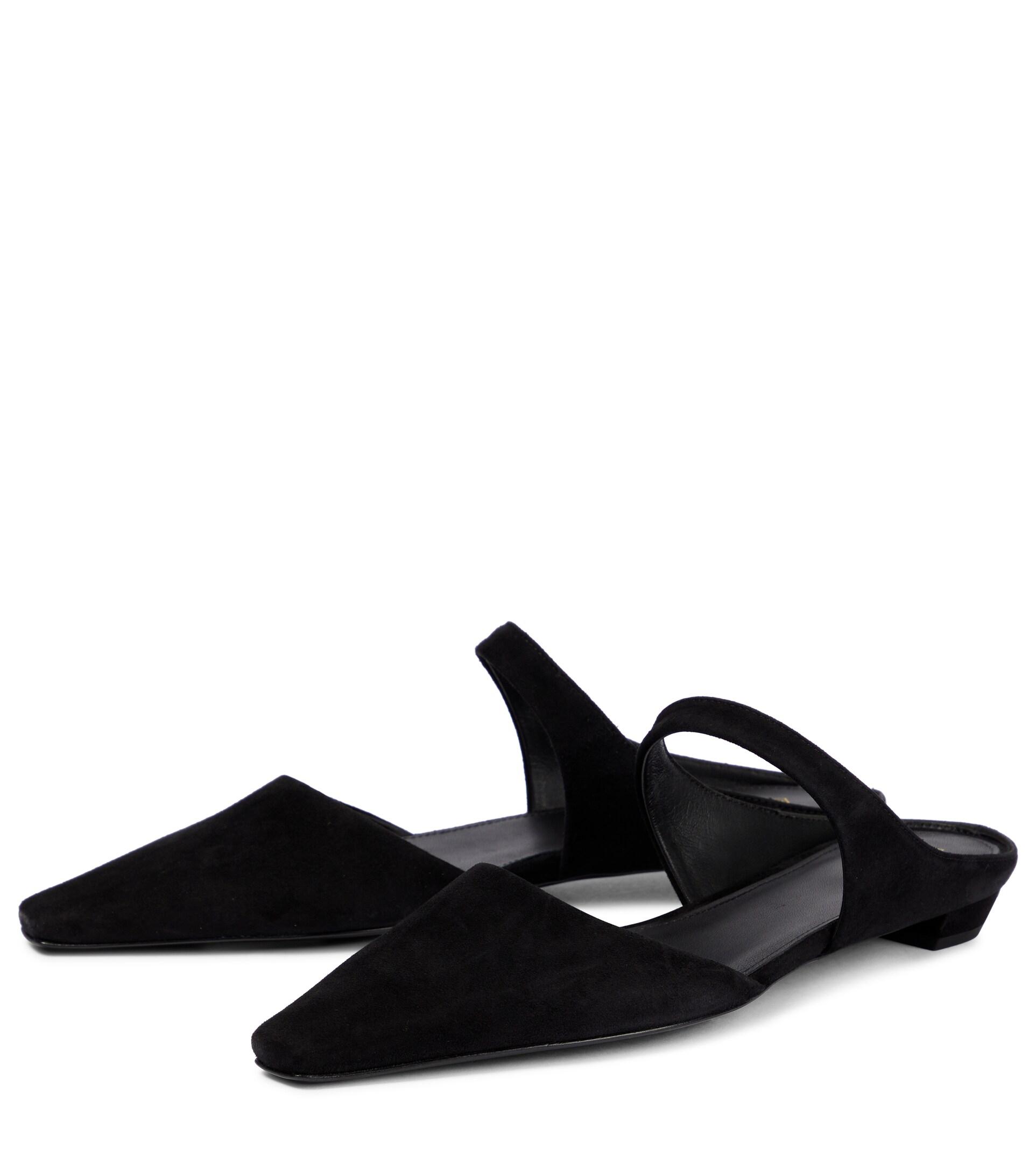 black suede mule flats