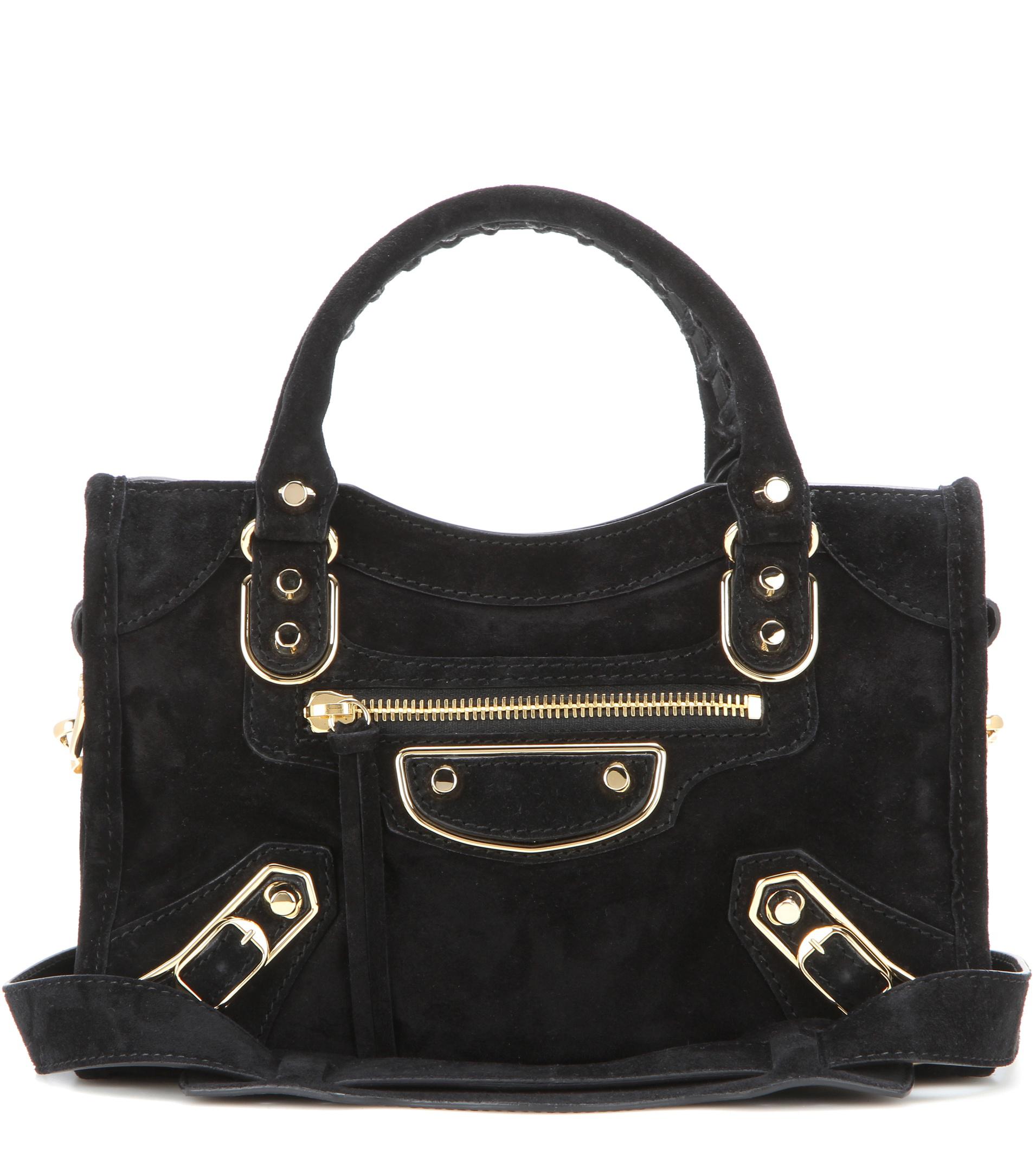 Balenciaga Classic Metallic Edge Mini City Suede Shoulder Bag in Black |  Lyst