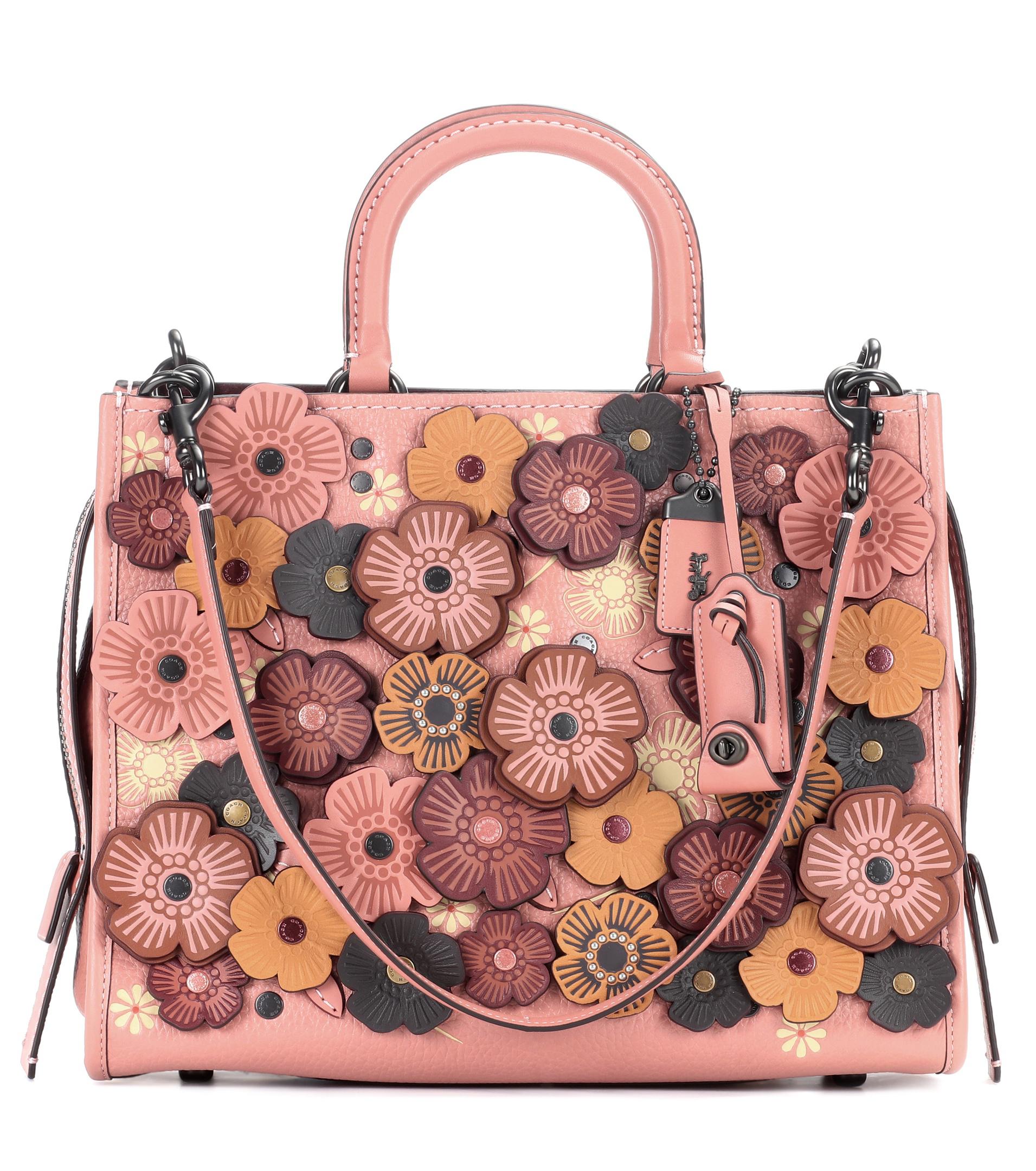 COACH Rogue Floral Leather Tote in Pink | Lyst