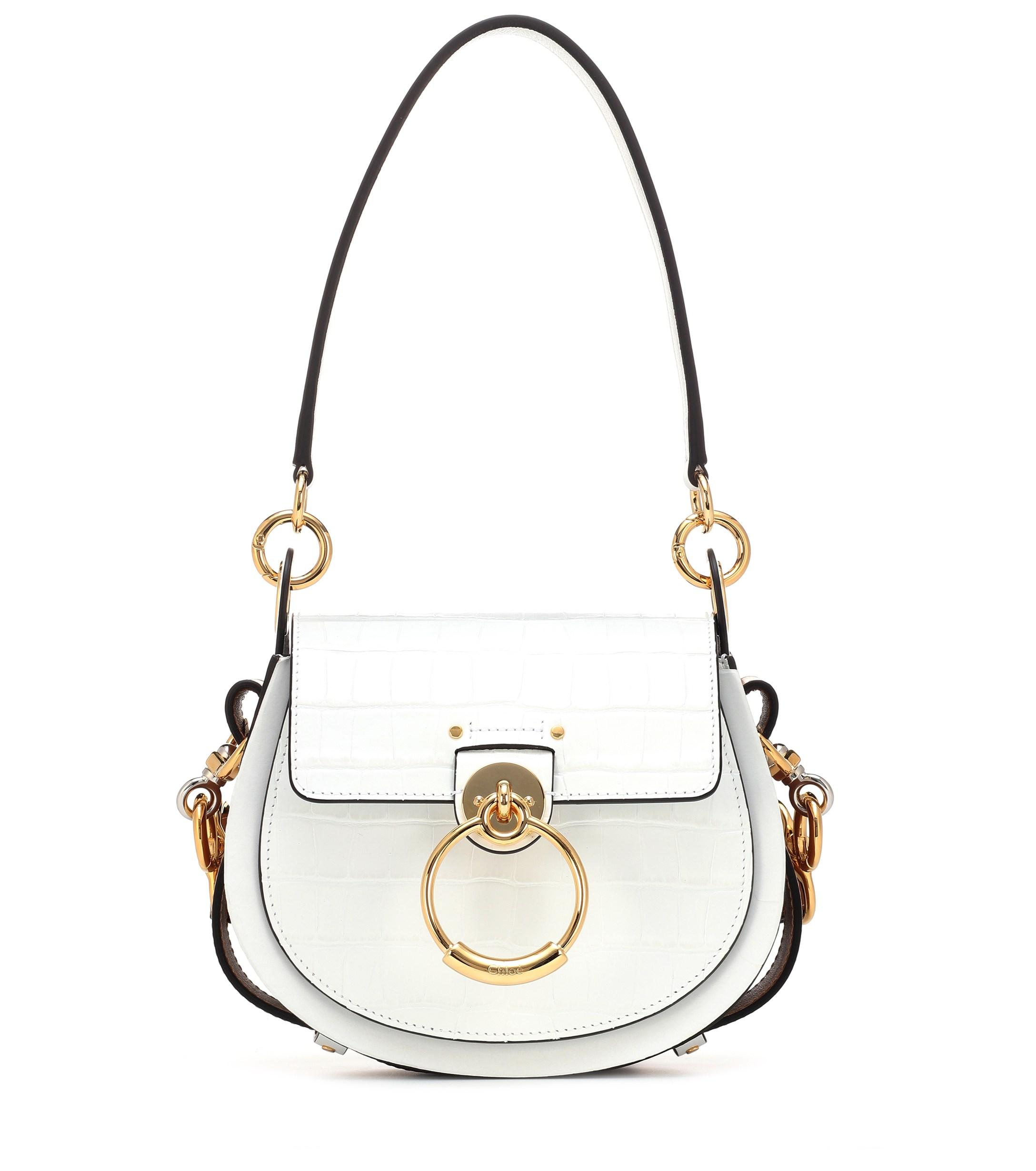 Chloé Tess Small Leather Shoulder Bag in White | Lyst