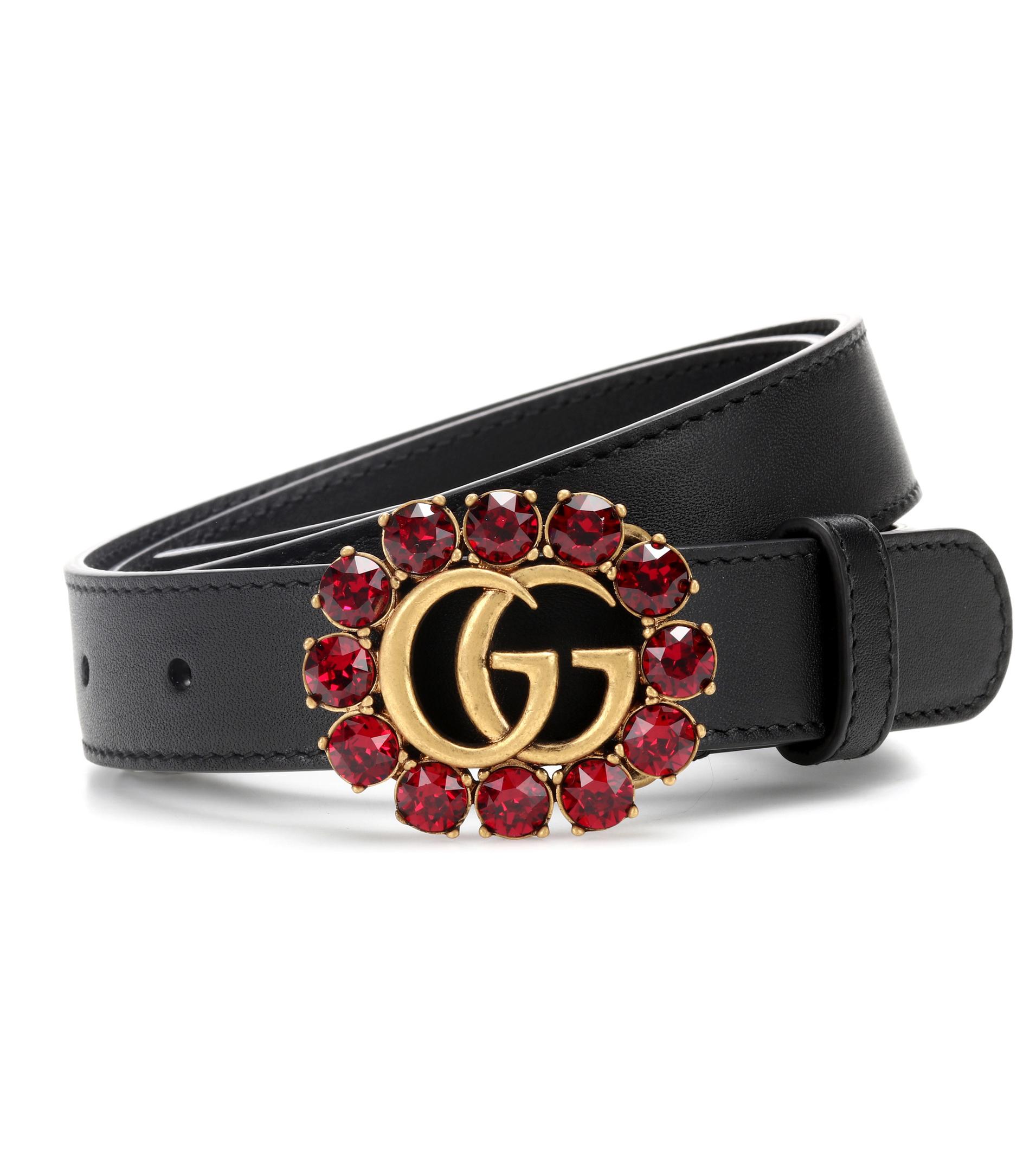 Gucci Crystal-embellished Leather Belt in Black | Lyst