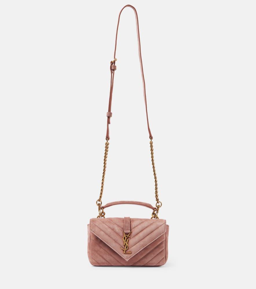 Saint Laurent College Mini Suede Crossbody Bag in Pink | Lyst