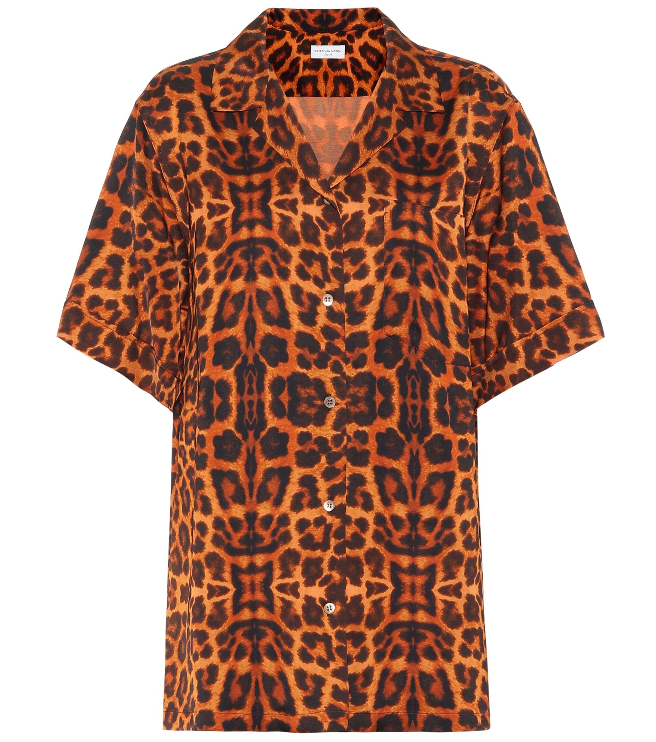 Dries Van Noten Leopard-printed Satin Shirt in Brown - Lyst