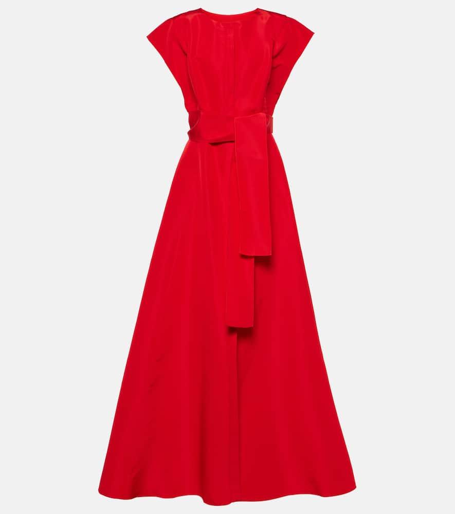 chinese dress ladies Carolina Herrera, red silk dress with chiffon cape  One Vintage