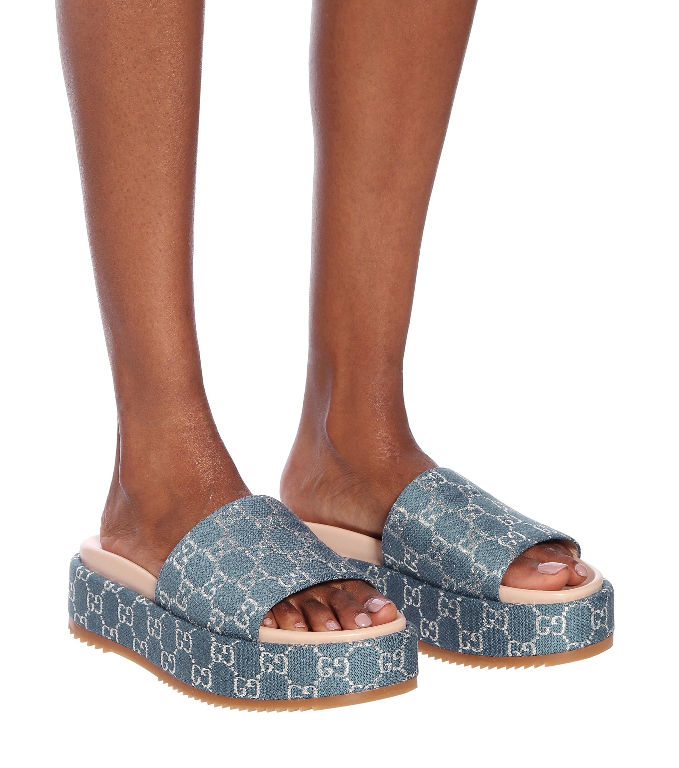 Gucci Canvas Blue Lame Angelina Platform Sandals - Lyst