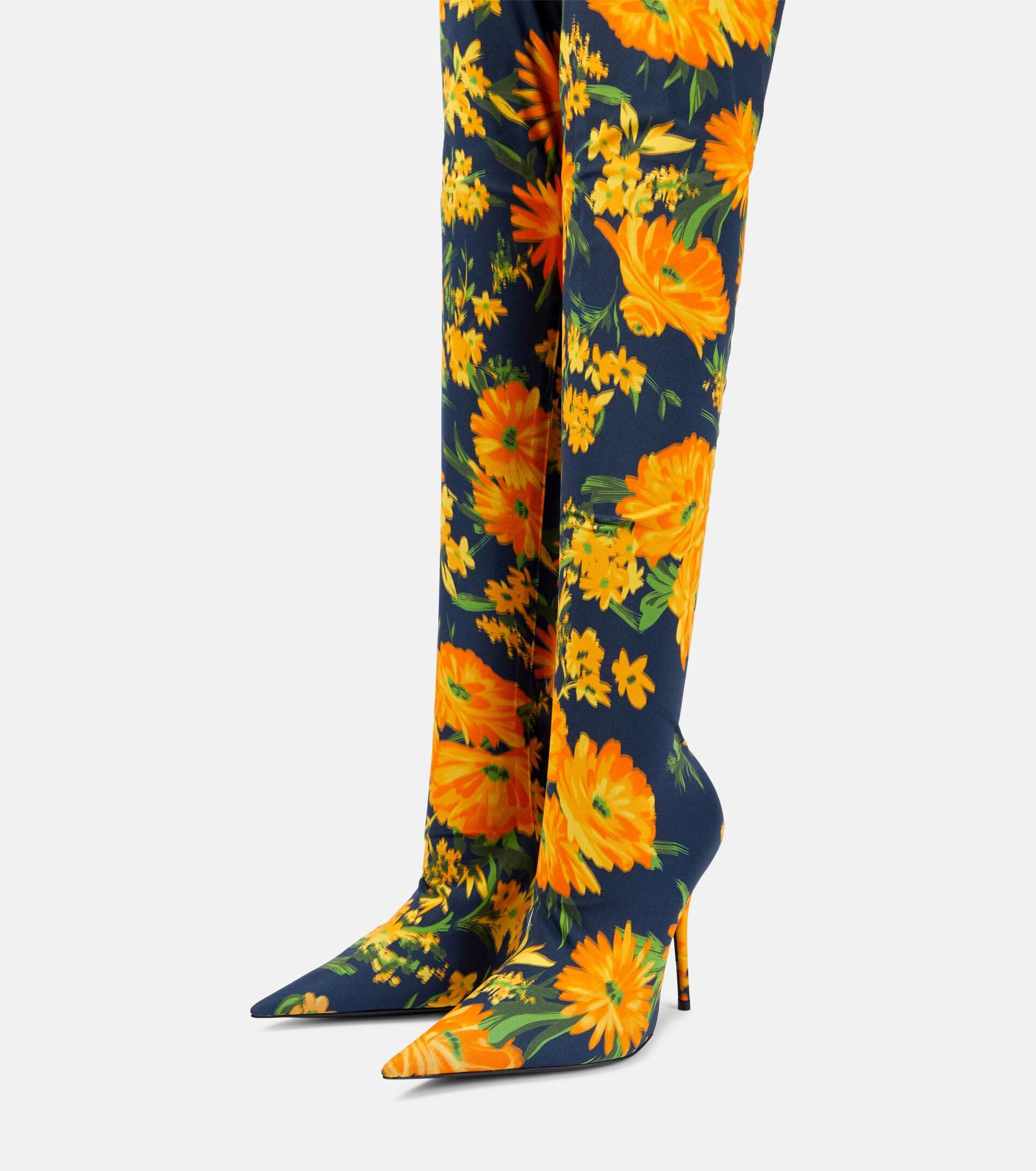 Balenciaga Knife Floral Over-the-knee Sock Boots in Yellow | Lyst