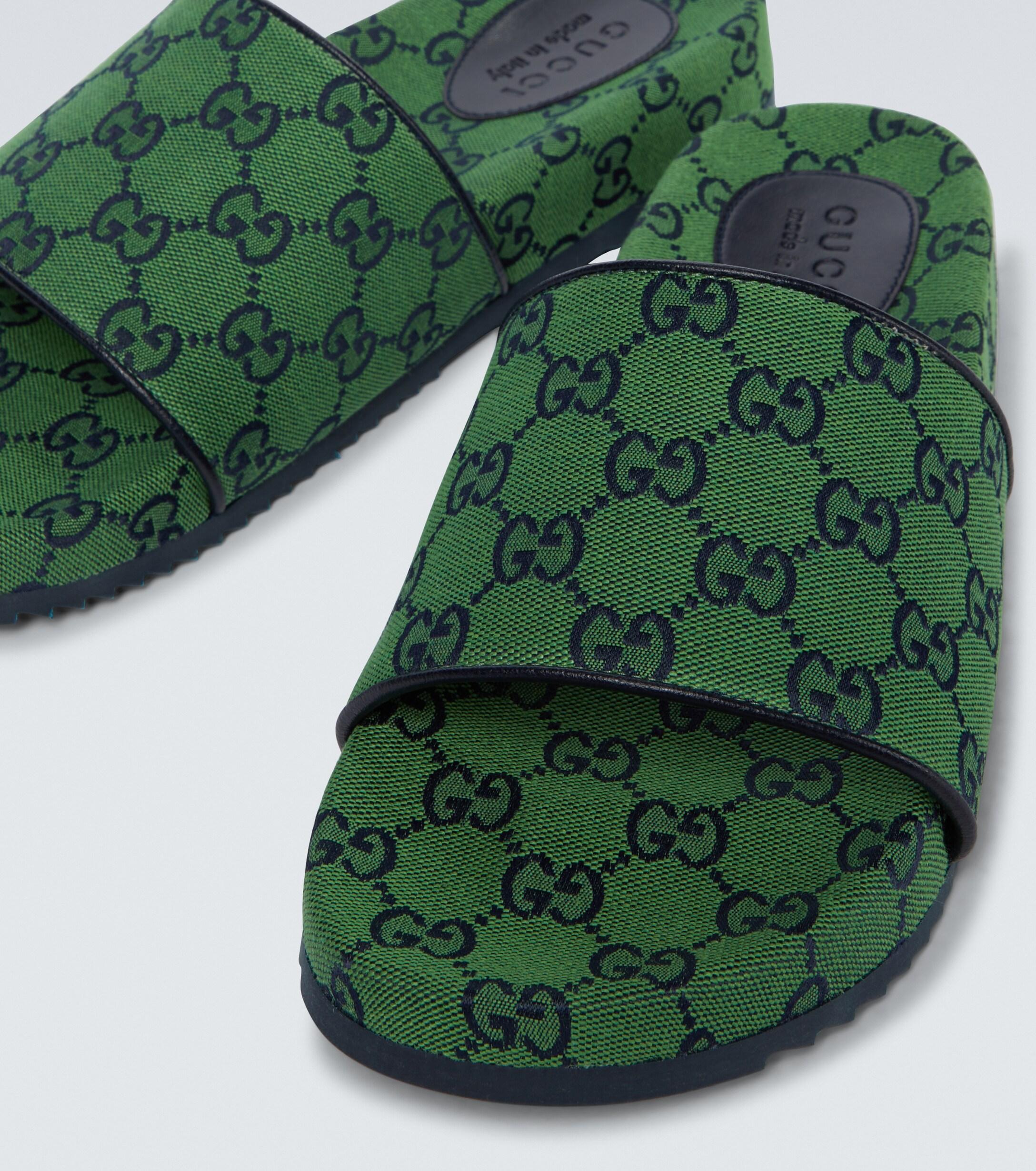 Gucci Canvas GG Multicolor Slides in Green for Men - Lyst