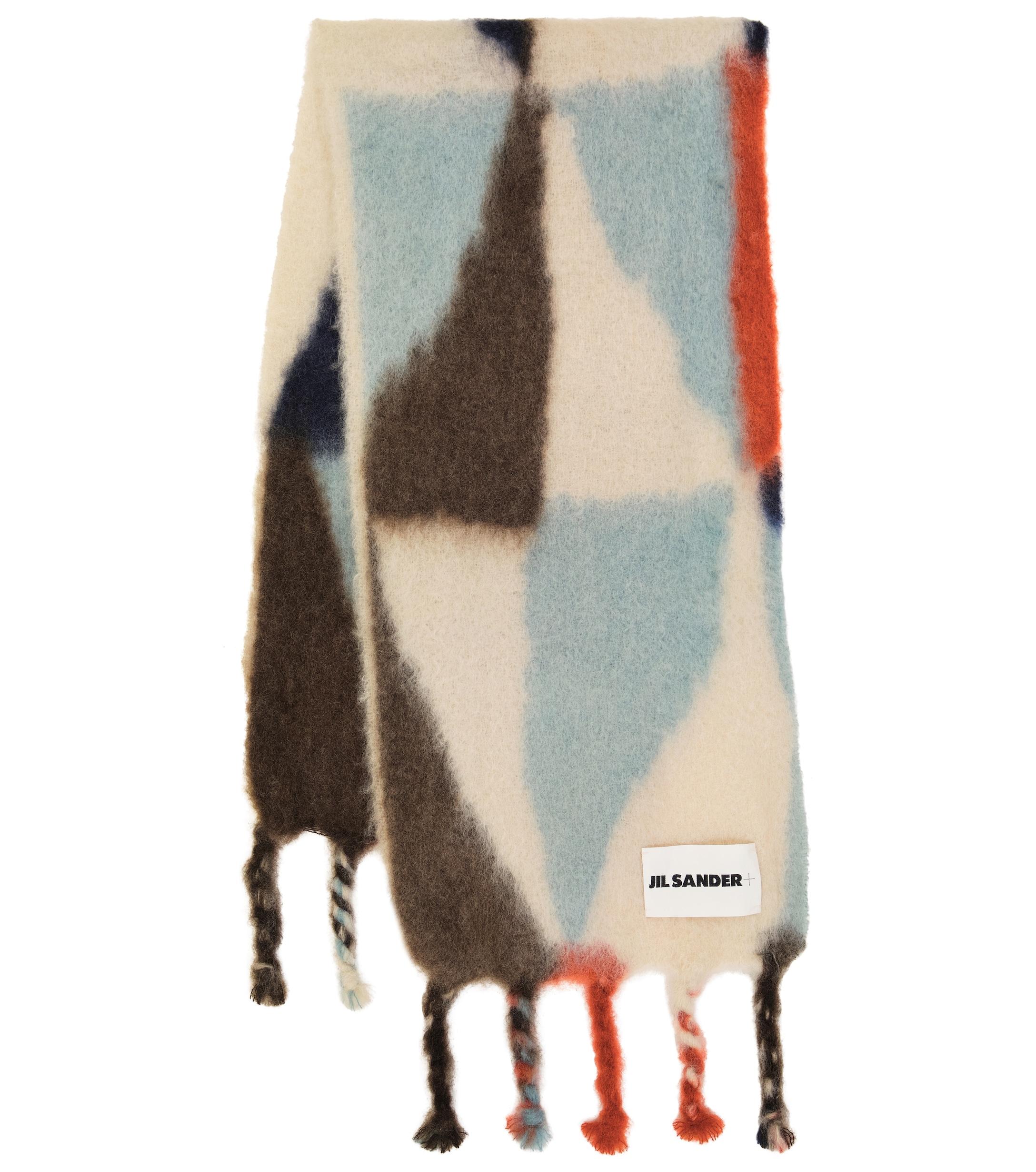 Jil Sander Fringed Mohair And Wool-blend Scarf in Red | Lyst