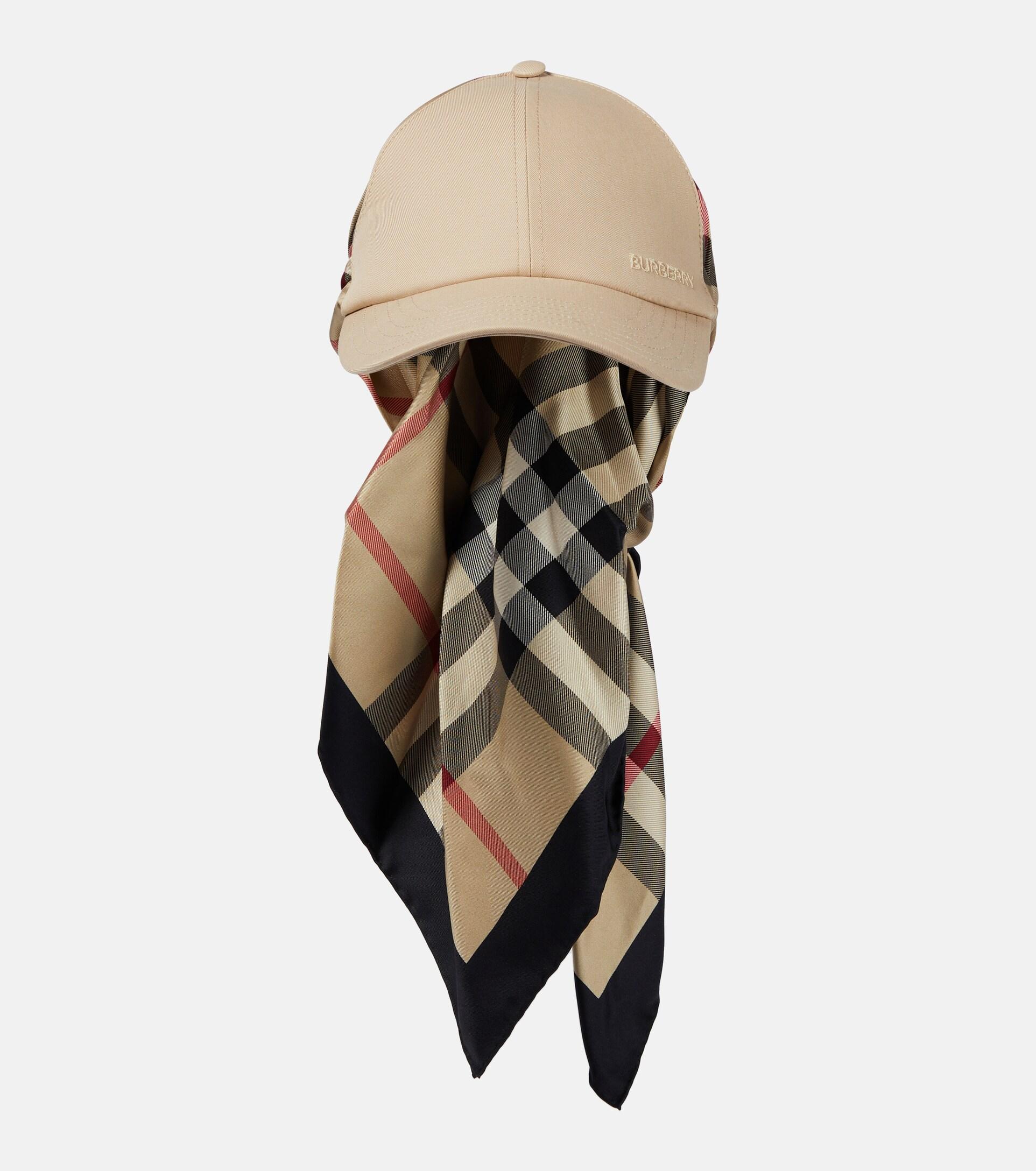 Burberry Scarf-detail Cotton And Silk Baseball Cap in Natural | Lyst