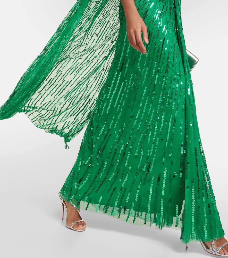 Jenny Packham Lotus Lady Embellished Caped Gown in Green | Lyst Jenny Packham Lotus Lady Embellished Caped Gown in Green | Lyst