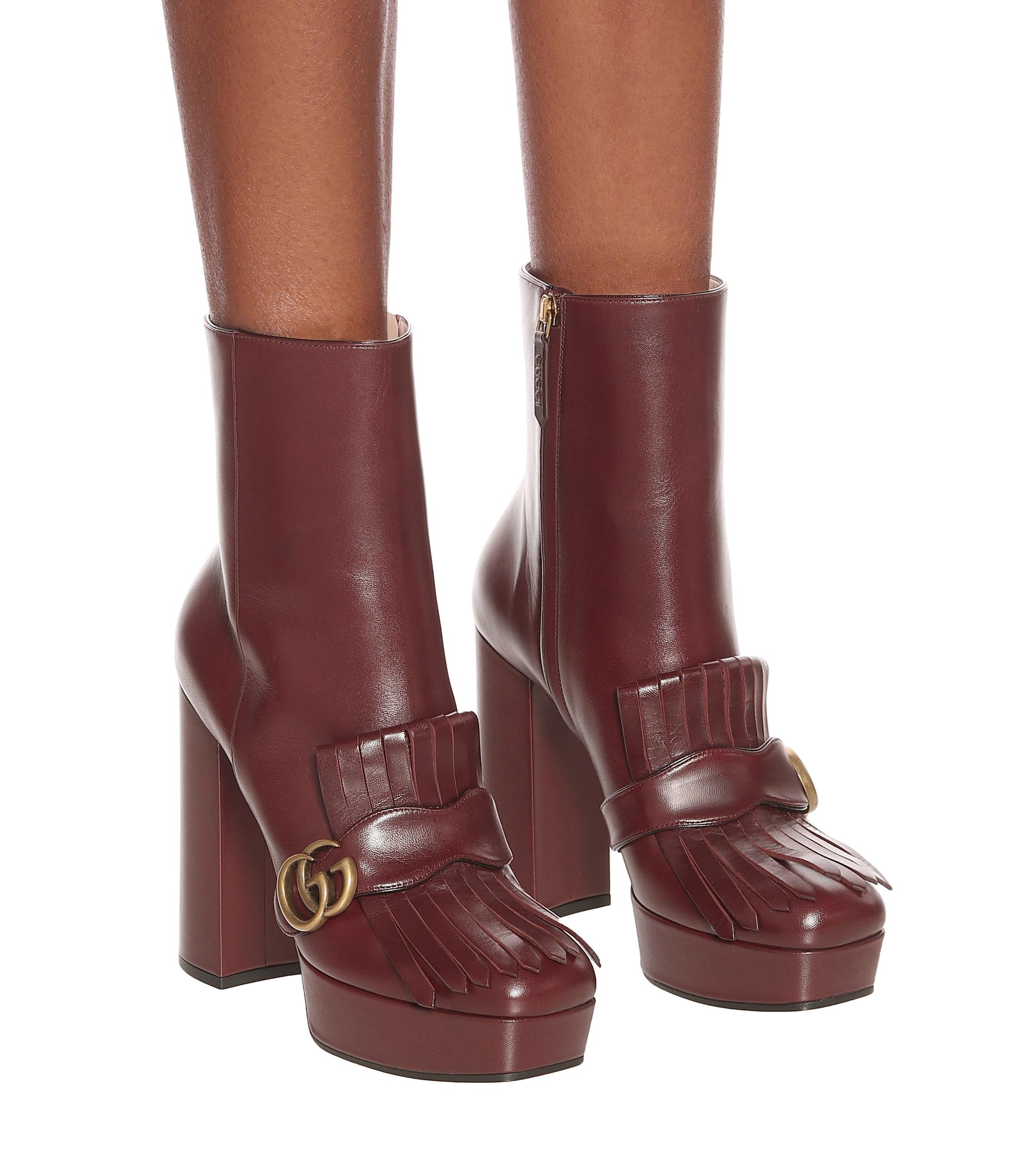 Gucci Marmont Leather Ankle Boots in Red - Lyst