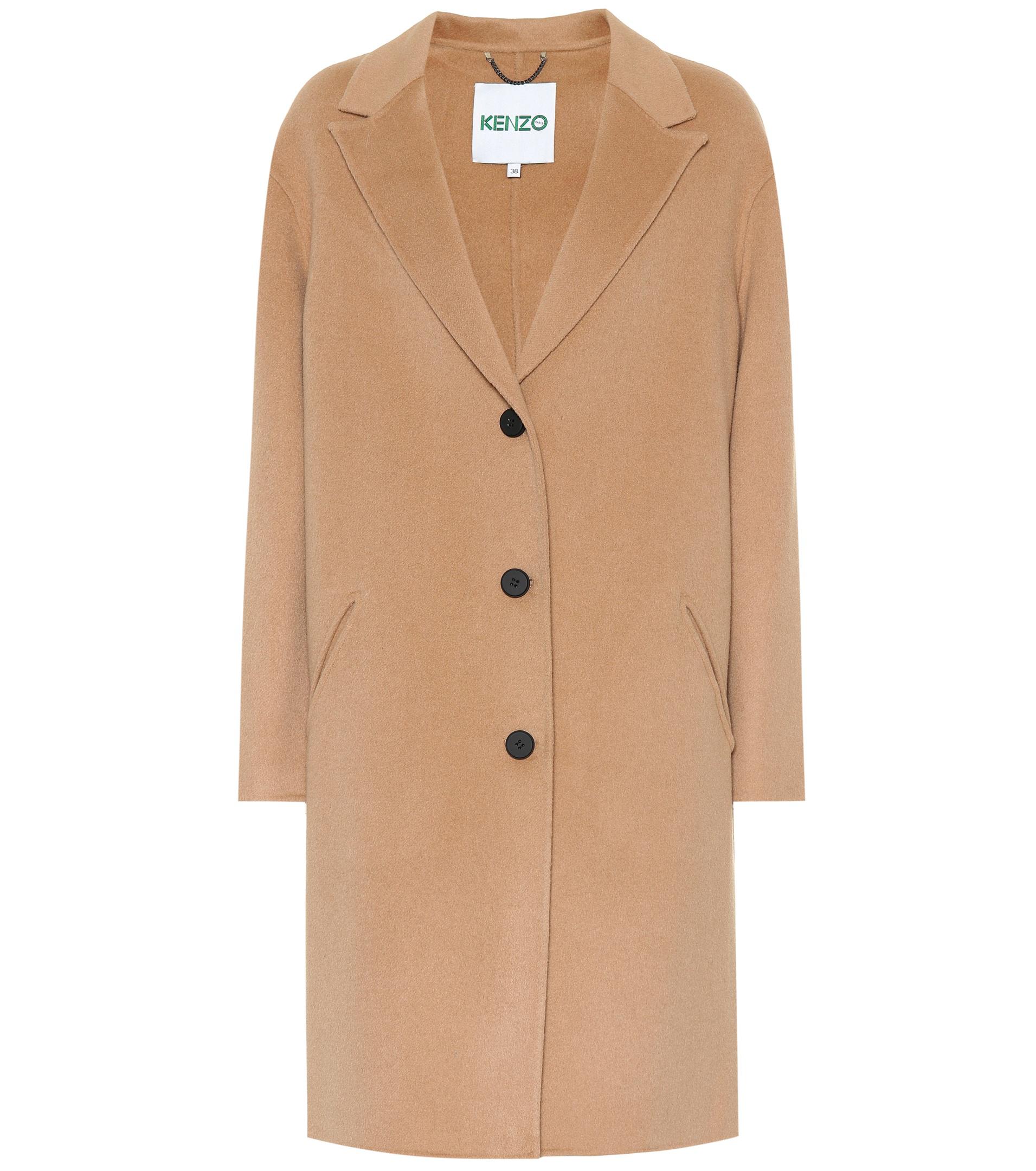 KENZO Cashmere Wool Coat in Beige (Natural) - Lyst