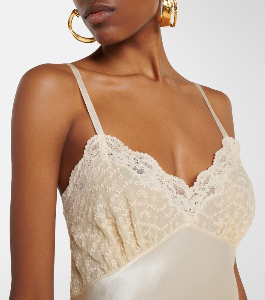 Saint Laurent Lace-Trimmed Silk Satin Slip Dress in Natural | Lyst
