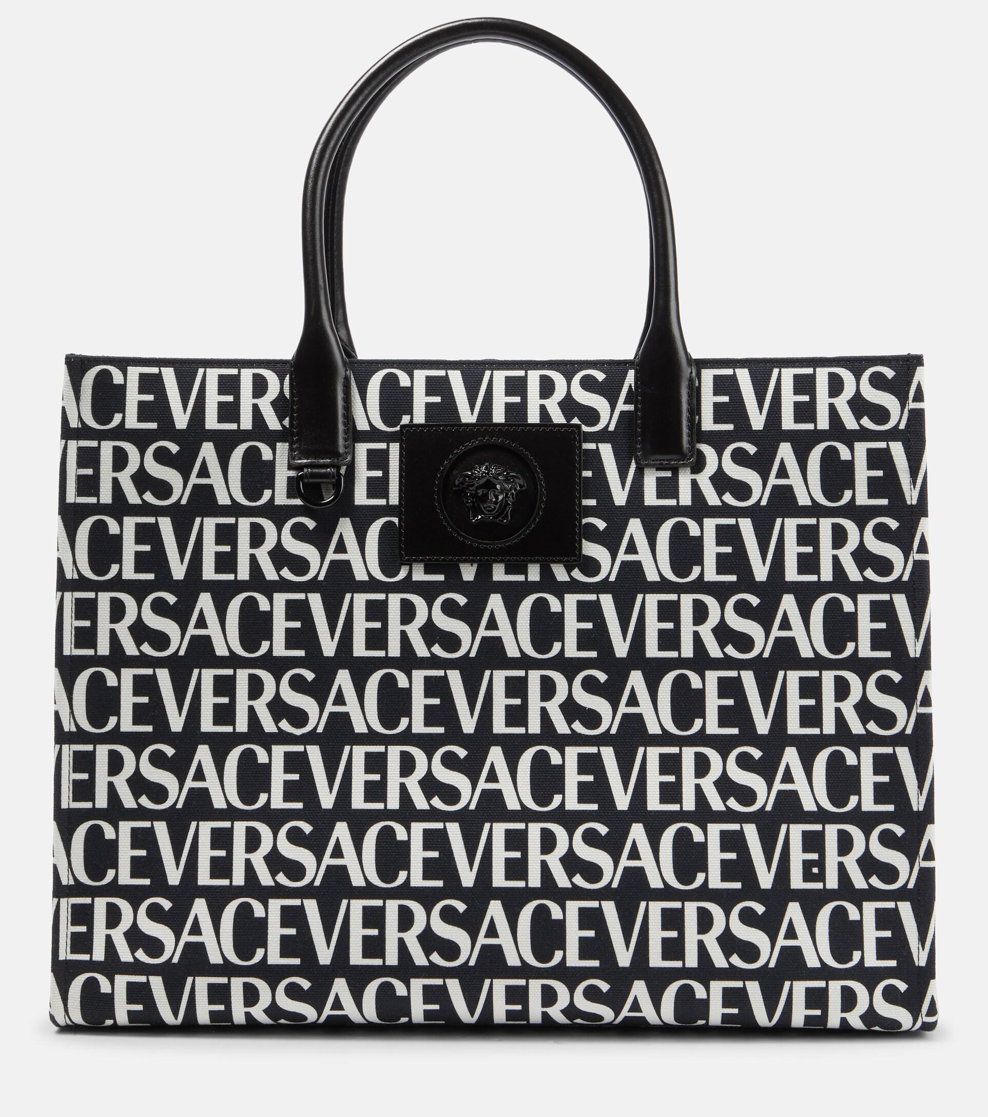 Versace La Medusa Canvas Tote Bag in Black | Lyst
