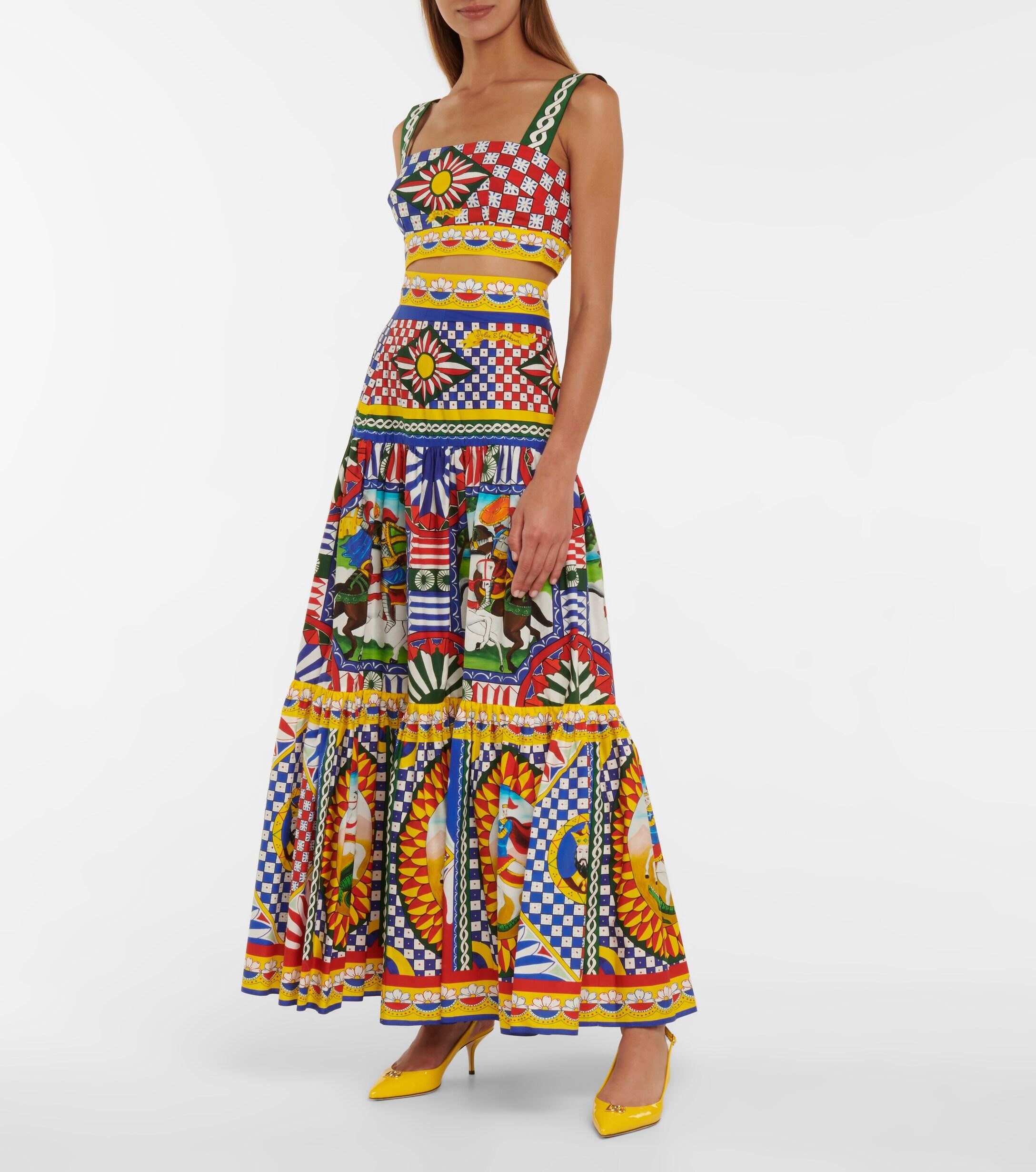 Dolce & Gabbana Printed Cotton Poplin Maxi Skirt | Lyst