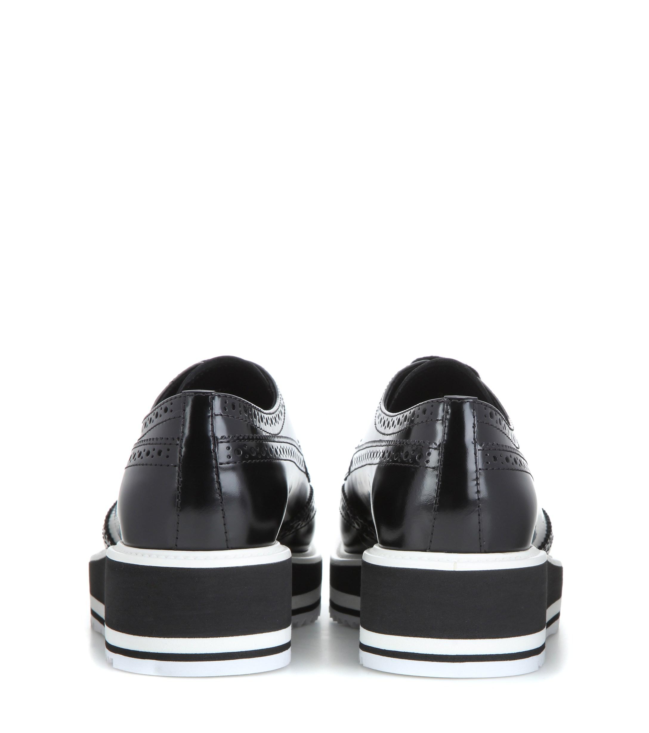 Prada Wingtip Leather Platform Brogues in Black - Lyst