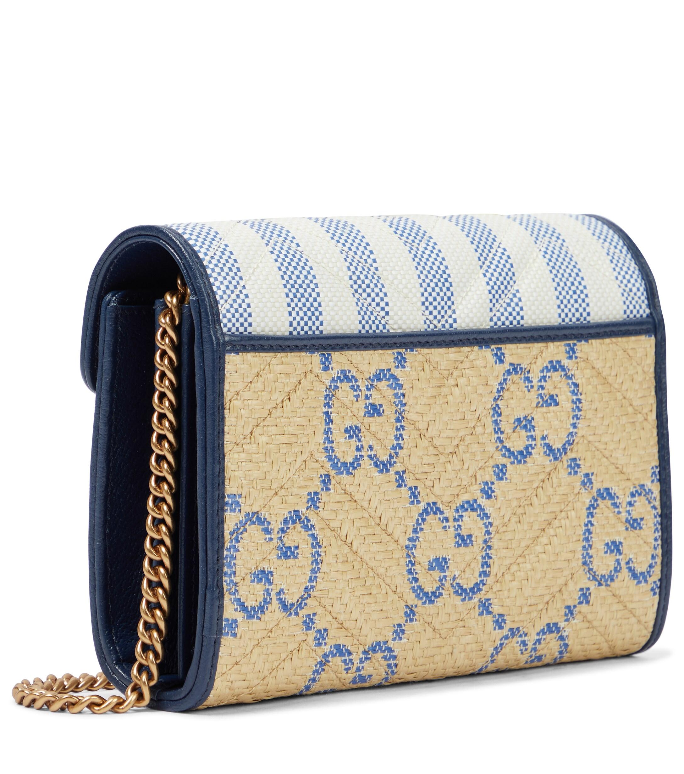 Gucci Leather GG Marmont Raffia-effect Wallet On Chain in of.wh.wa.i (Blue)  | Lyst