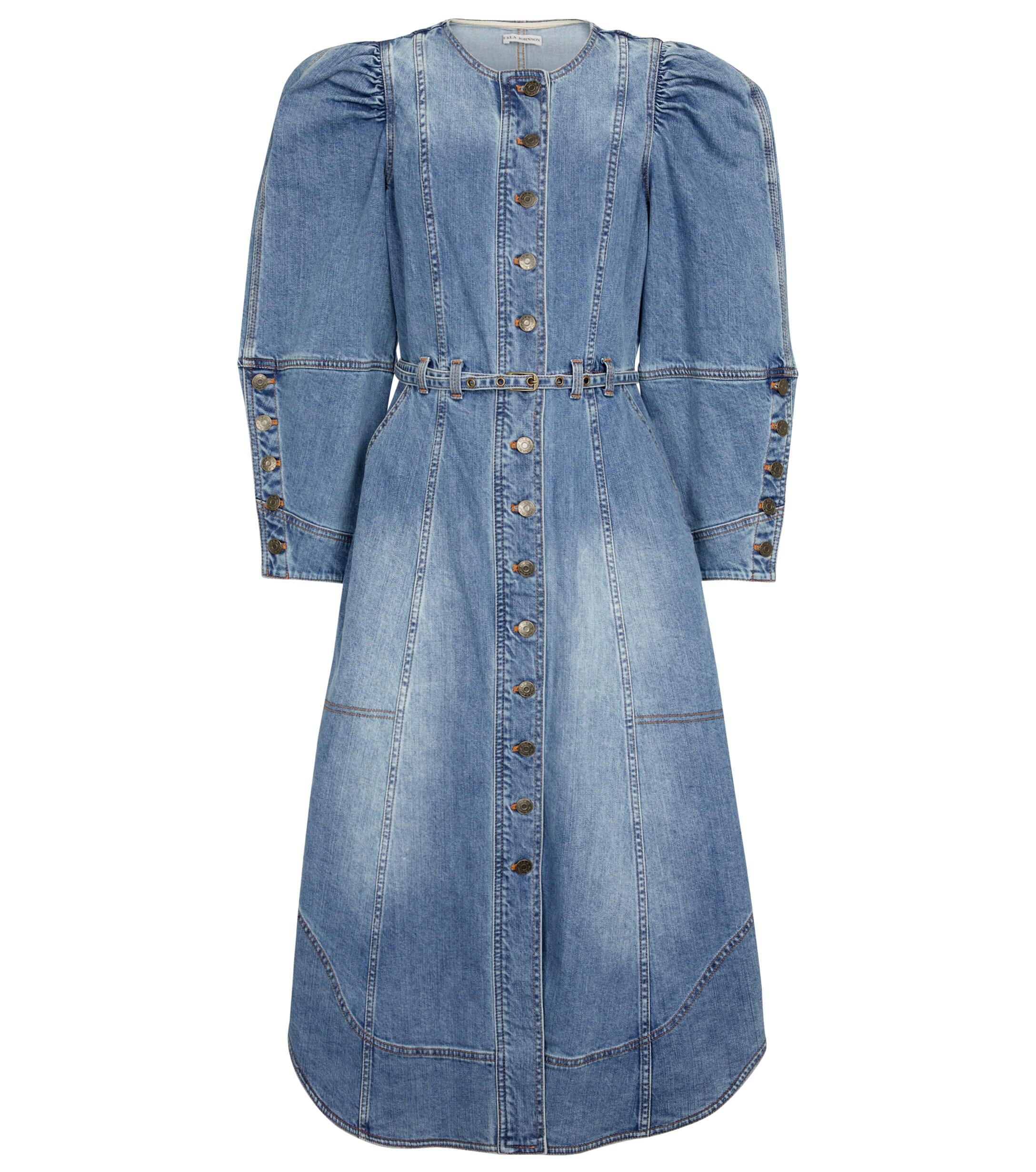 Ulla Johnson Starr Denim Midi Dress in 