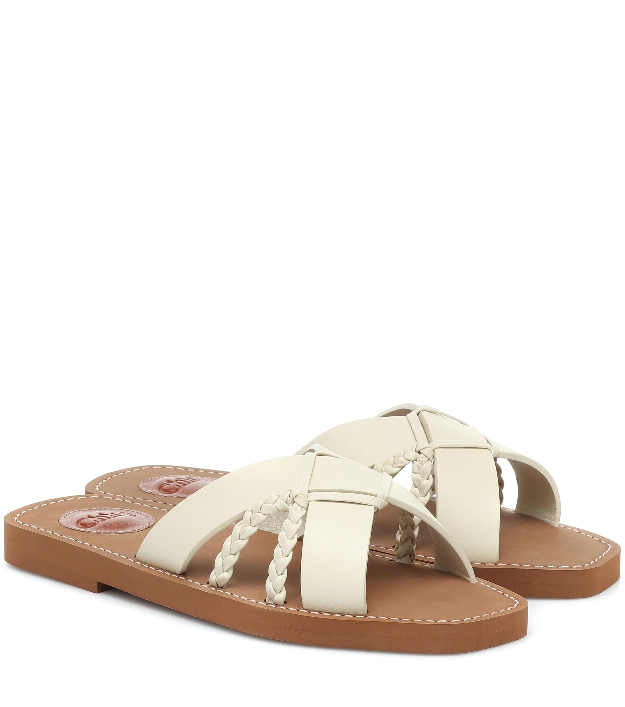 ChloÃ© Woody Leather Sandals in White - Lyst