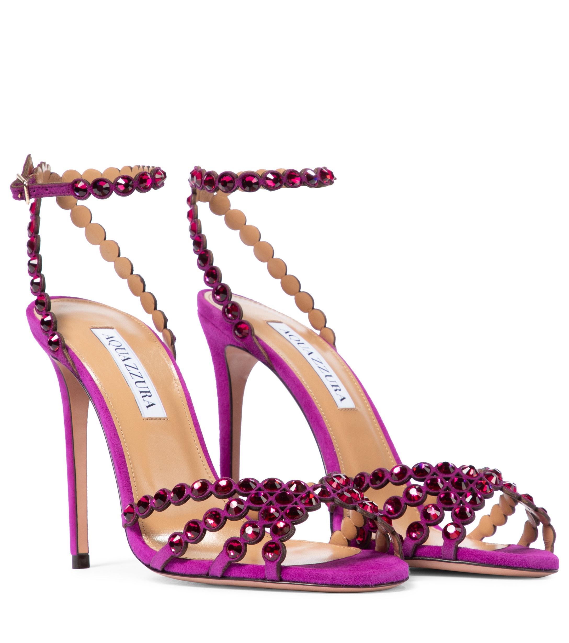 【AQUAZZURA】105 crystal-embellished lace-up suede サンダル Aquazzura Galactic Flower 105 Crystal-embellished Lace-up