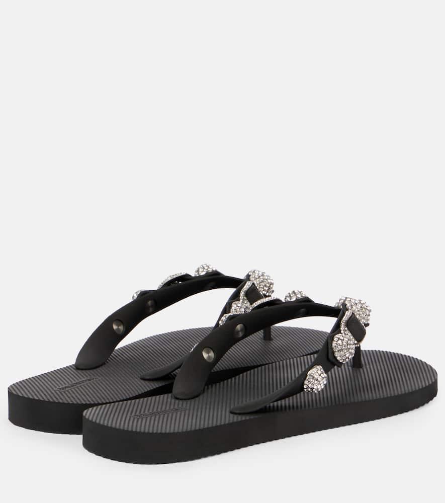Balenciaga Cagole Crystal-Embellished Thong Sandals in Black