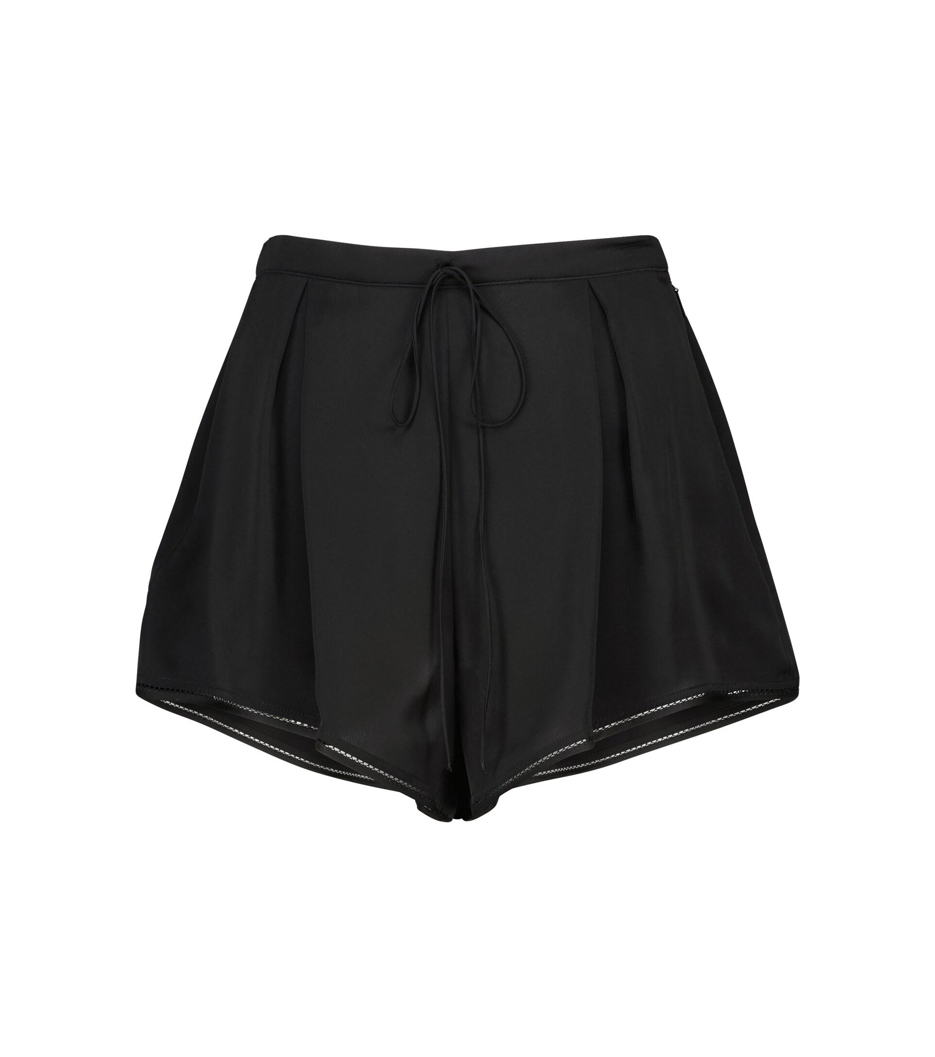 Saint Laurent Pleated Silk Satin Shorts in Black | Lyst