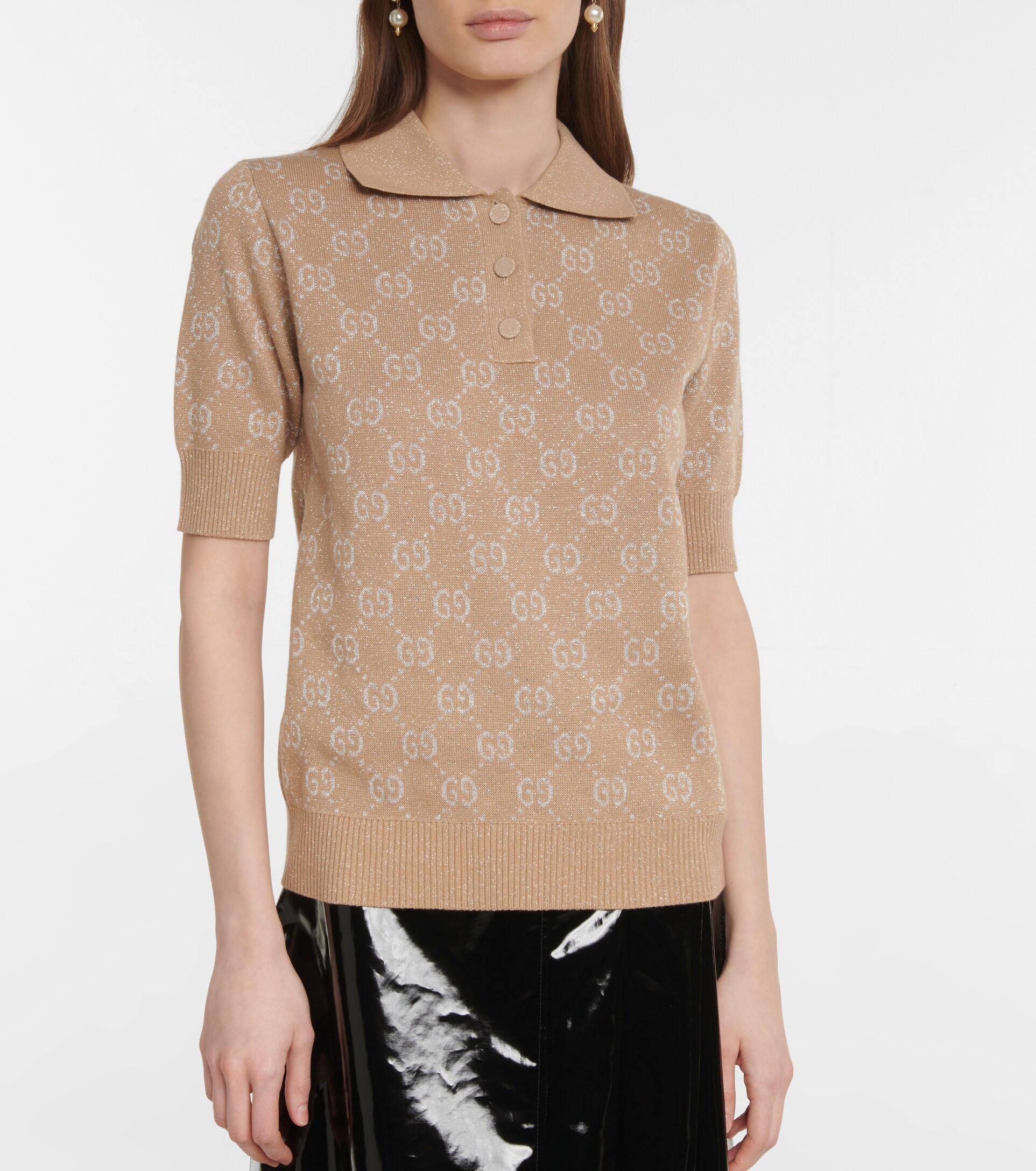 Gucci Cotton Lamé GG Jacquard Polo Shirt in Camel/Gold (Natural 