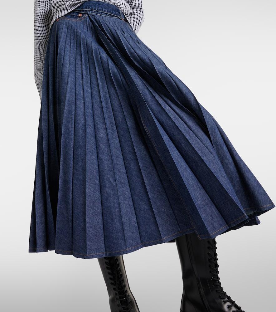 スカート SACAI Pleated denim skirt Blue Sacai Pleated Denim Midi Skirt in Blue | Lyst