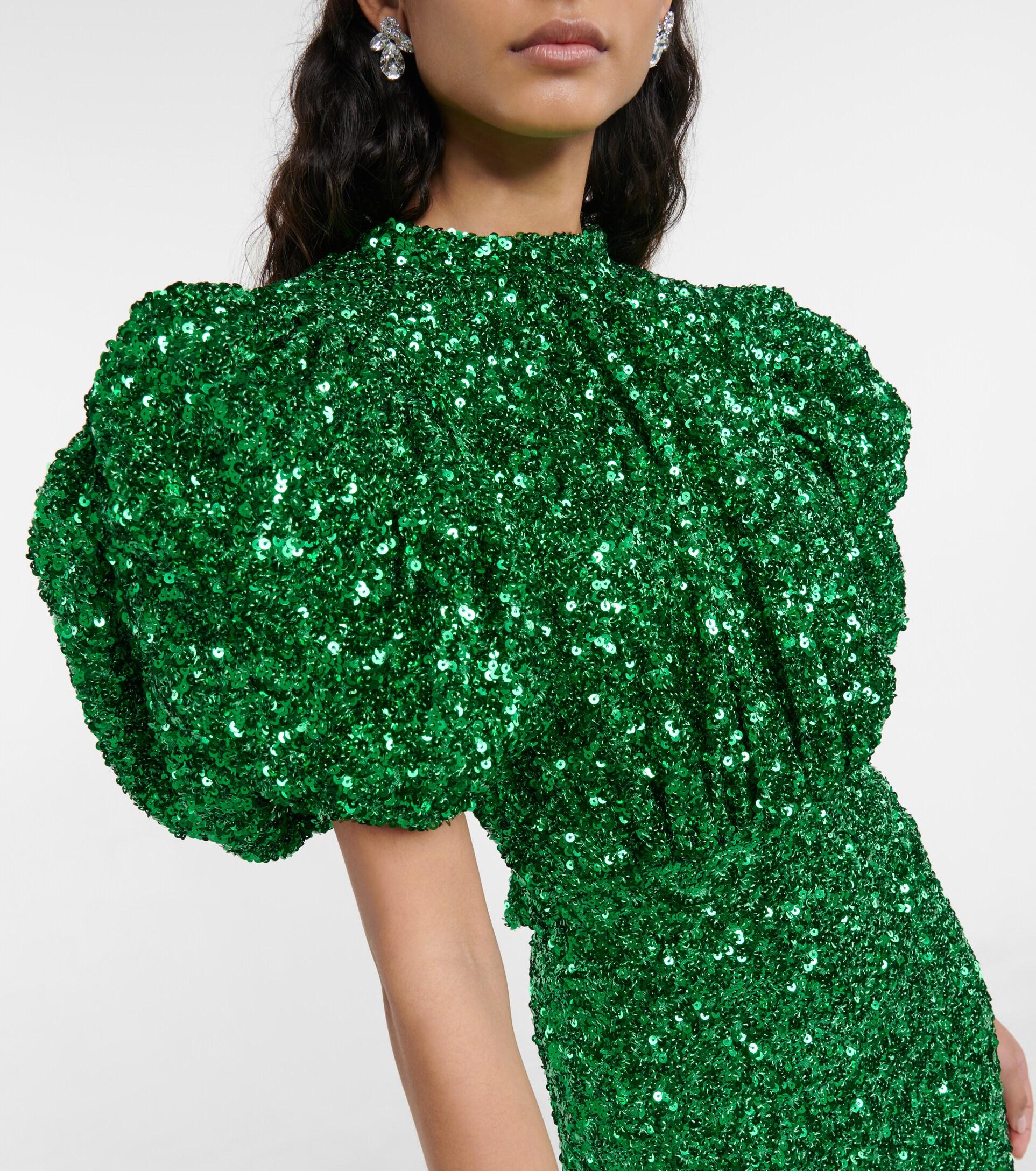ROTATE BIRGER CHRISTENSEN Sequined Puff-sleeve Maxi Dress in