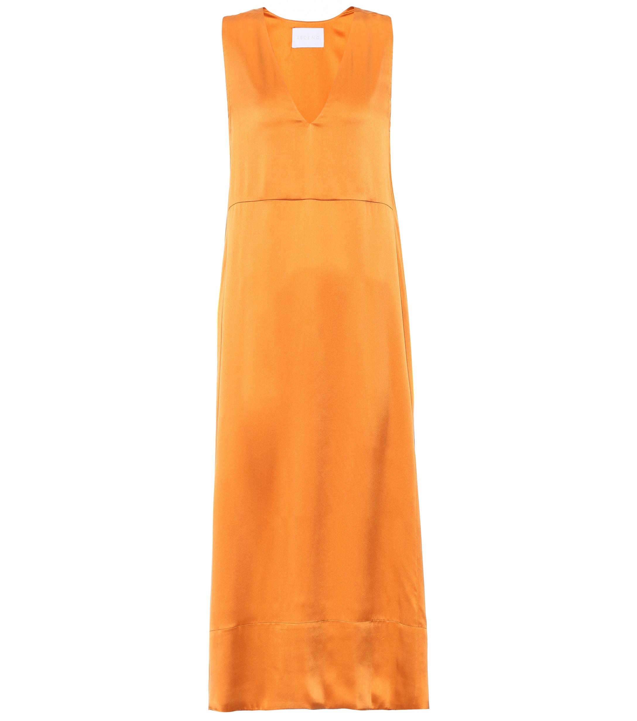 orange silk midi dress