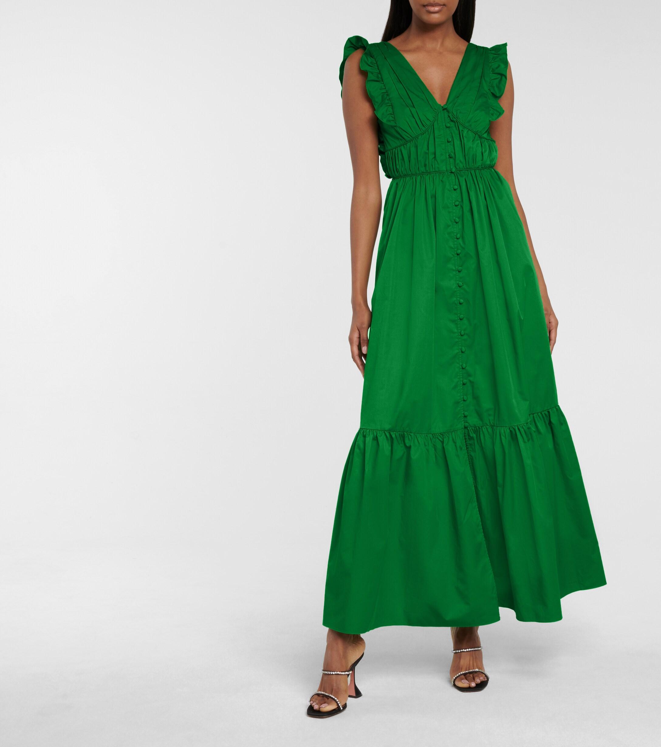 Self-Portrait Cotton Maxi Dress in Green | Lyst