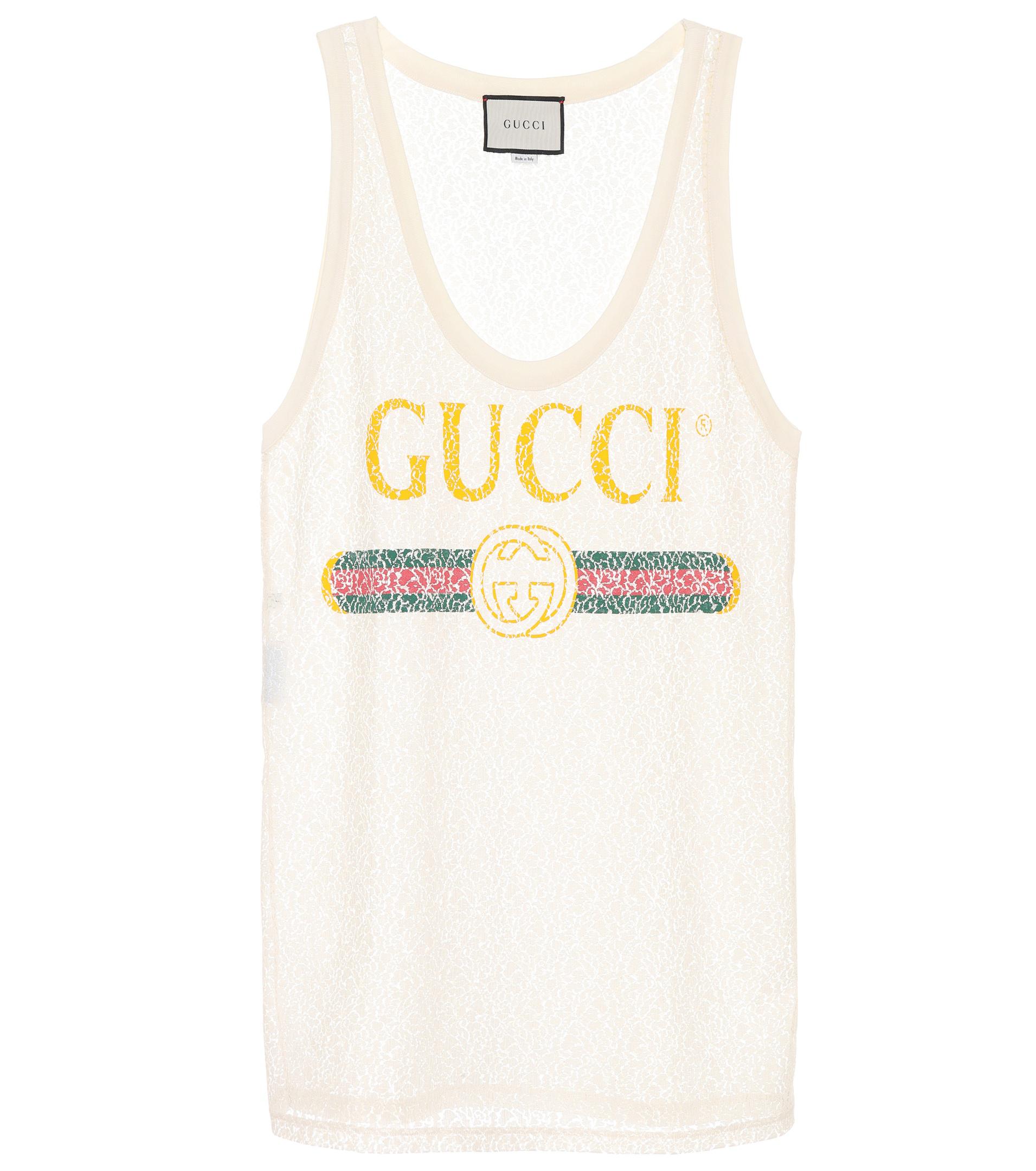 Gucci Printed Lace Tank Top in White | Lyst