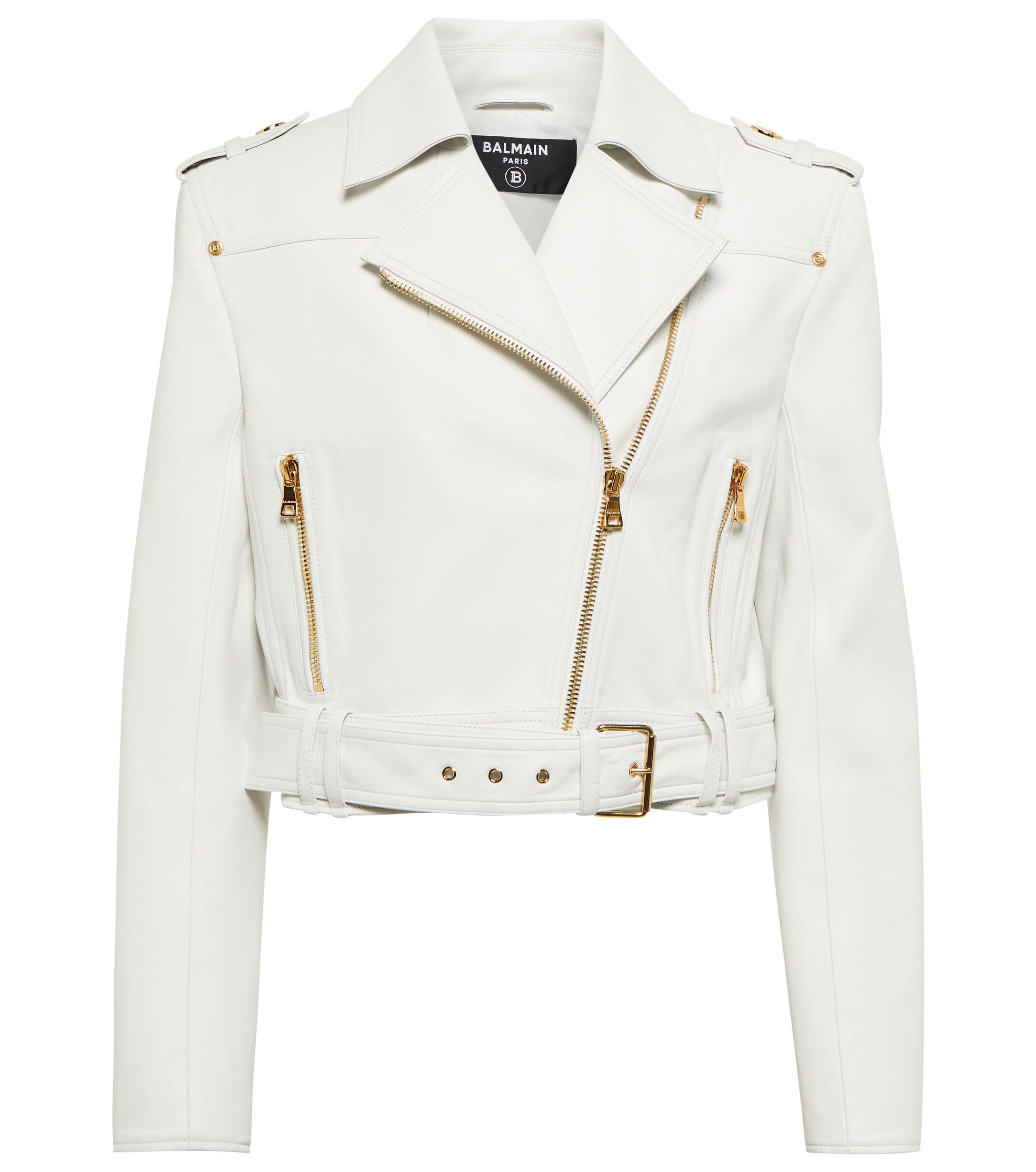Balmain Leather Biker Jacket in White Lyst Australia