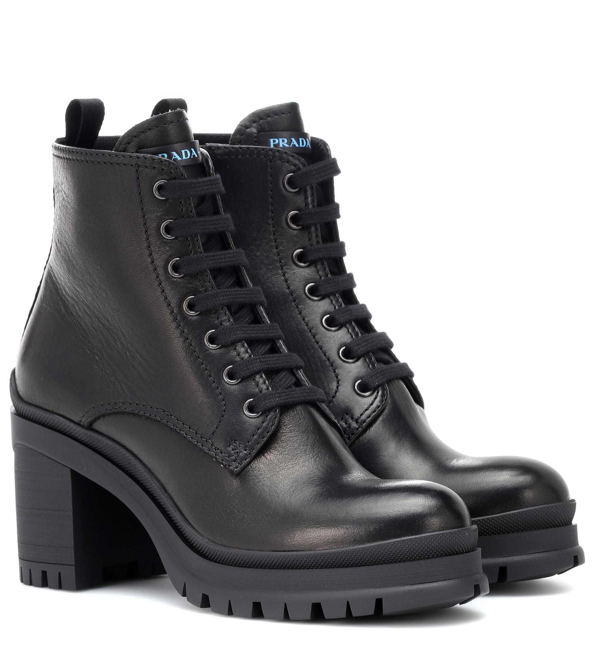 Prada Leather Ankle Boots in Black - Save 2% - Lyst