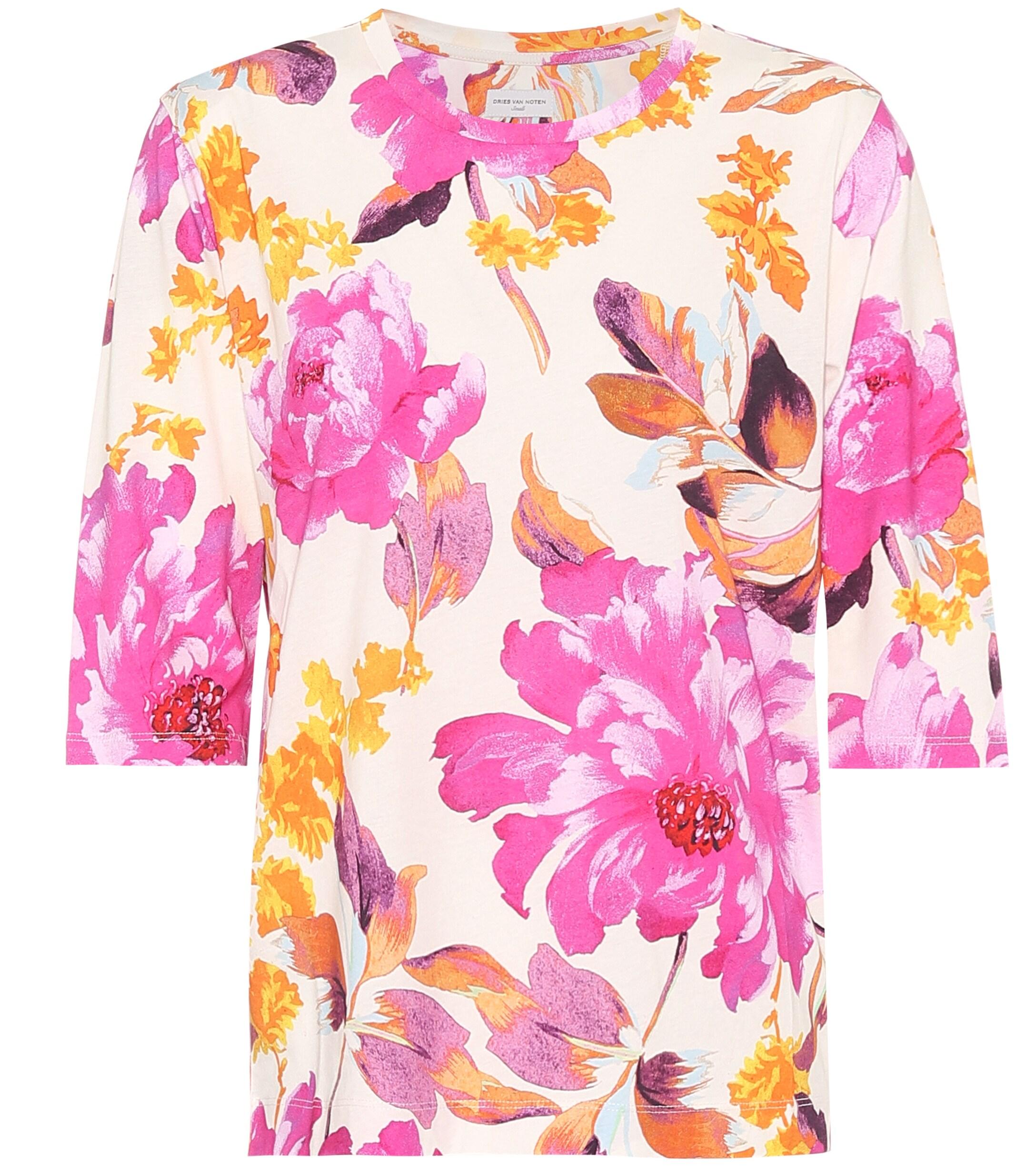 Dries Van Noten Floral Cotton T-shirt in Pink - Lyst