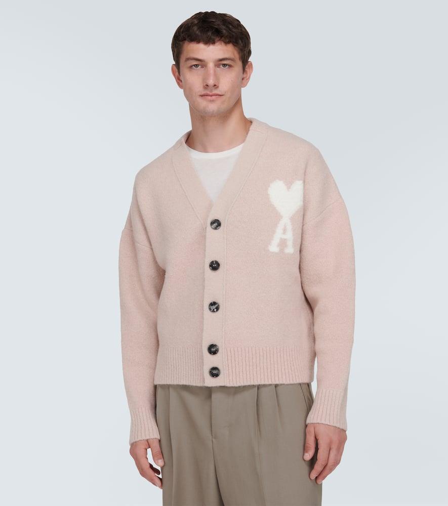 AMIParis ピンク アルパカ AMI DE COEUR カーディガン Pink Alpaca Ami de Coeur Cardigan by AMI Paris on Sale