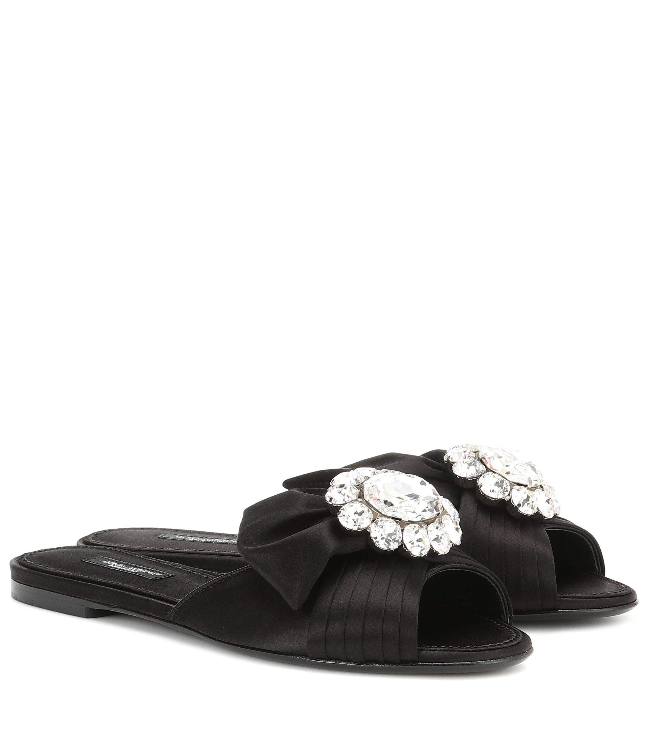 Dolce & Gabbana Embellished Satin Slides in Black - Save 42% - Lyst