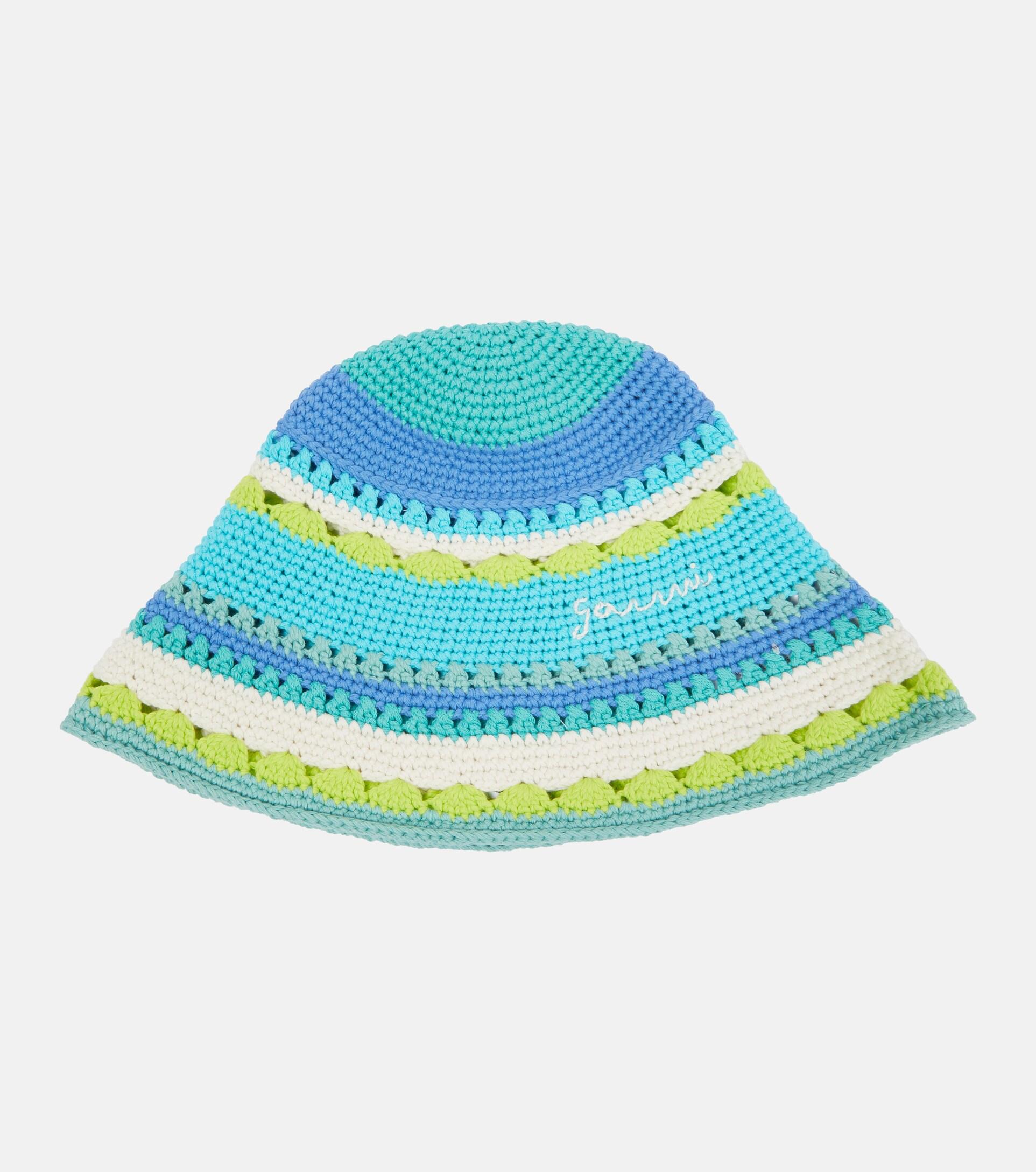 Ganni Crochet Cotton Bucket Hat in Blue Lyst