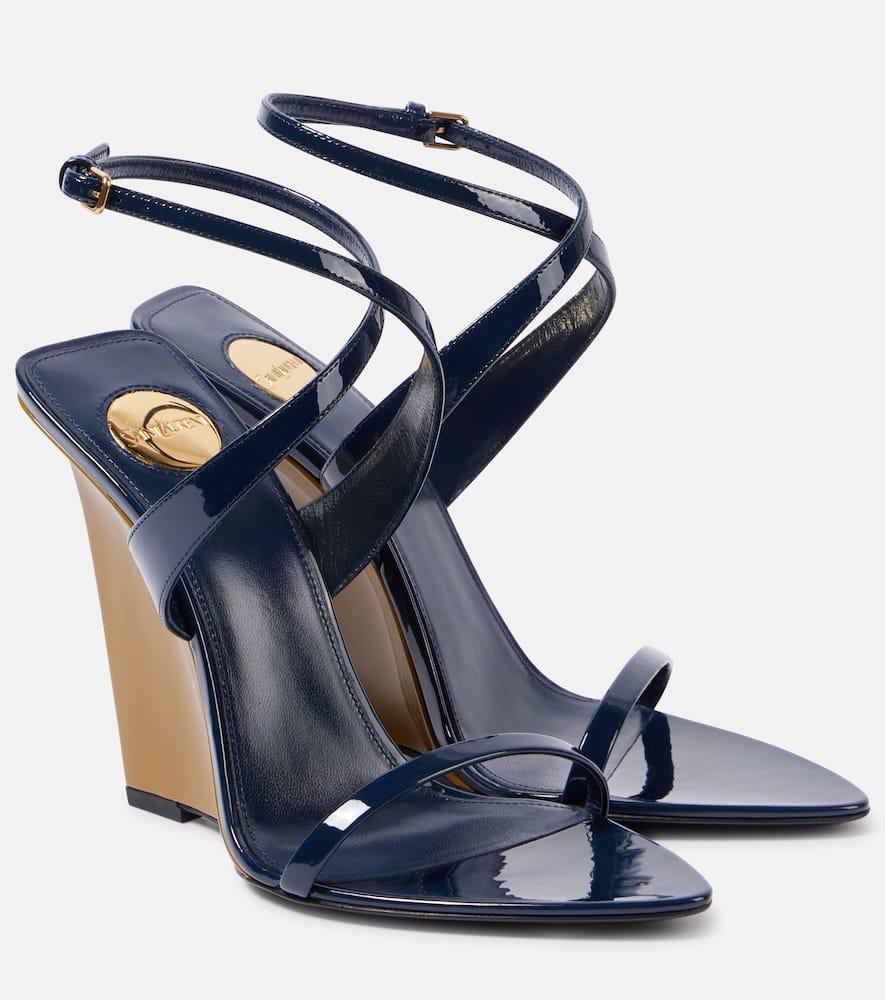 Saint Laurent Salome 110 Patent Leather Wedge Sandals in Blue Lyst