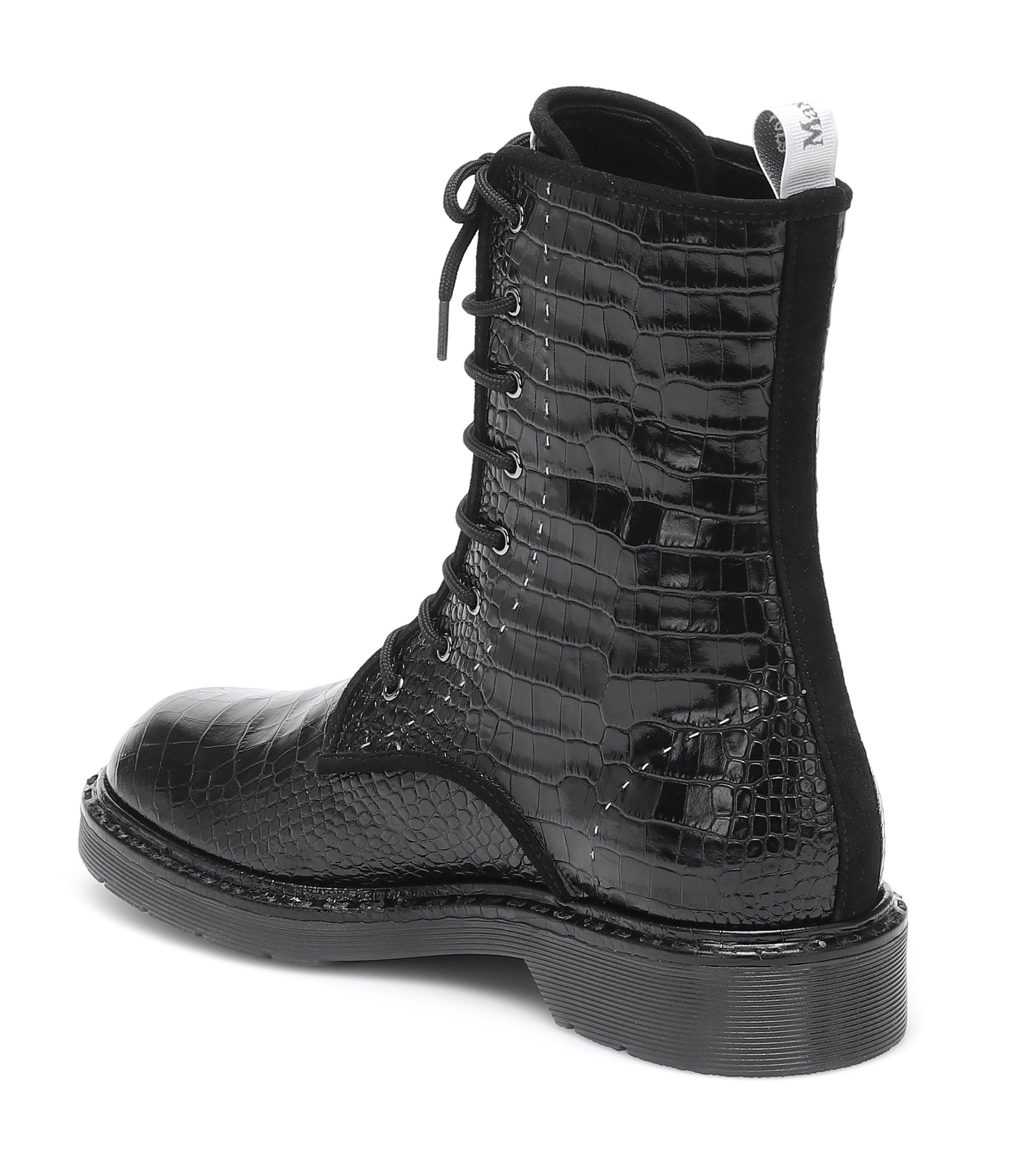 Max Mara Bon Croc-effect Leather Combat Boots in Black - Lyst