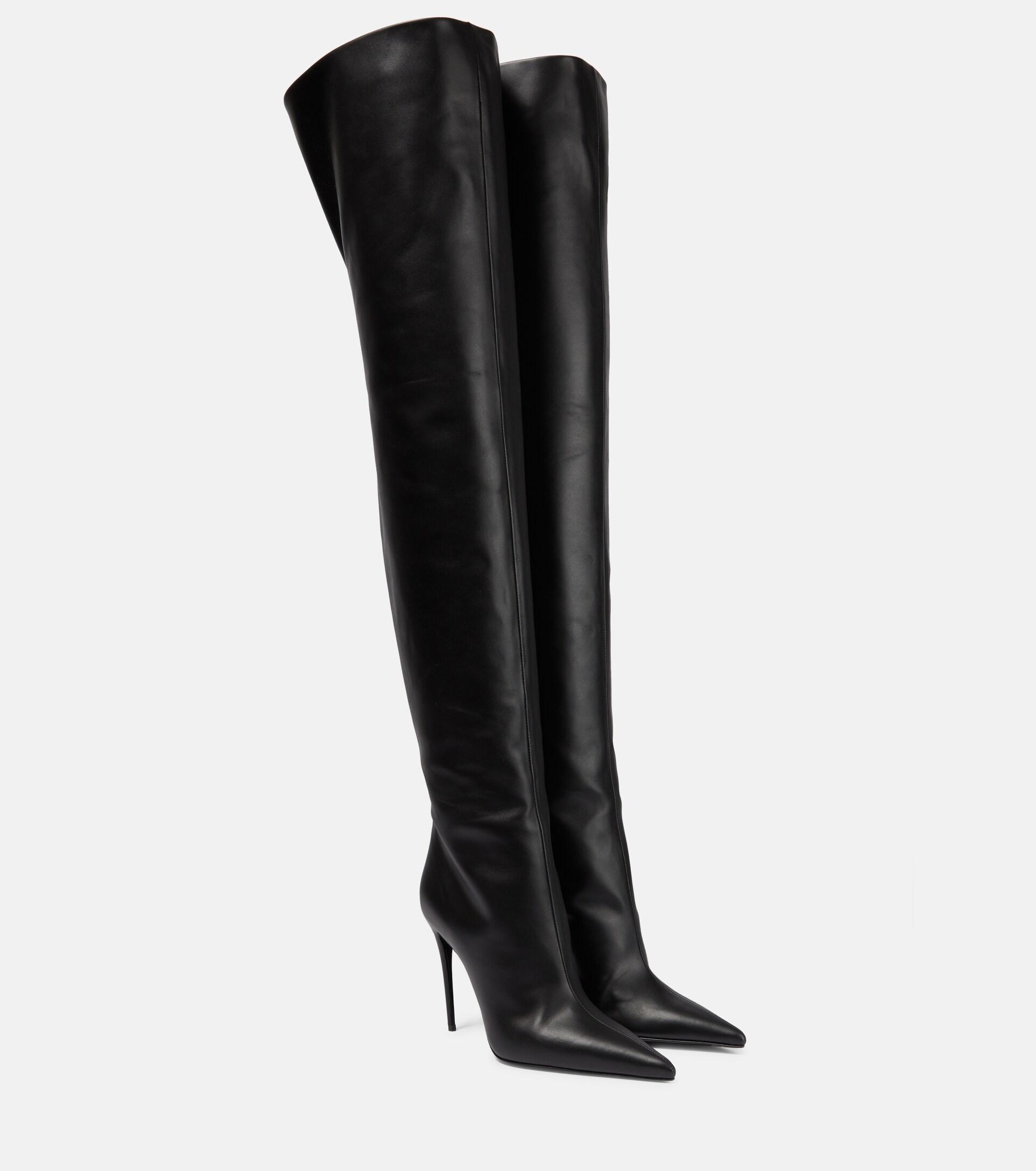 Dolce & Gabbana Over-the-knee Leather Boots With Garter Belt in Black ...